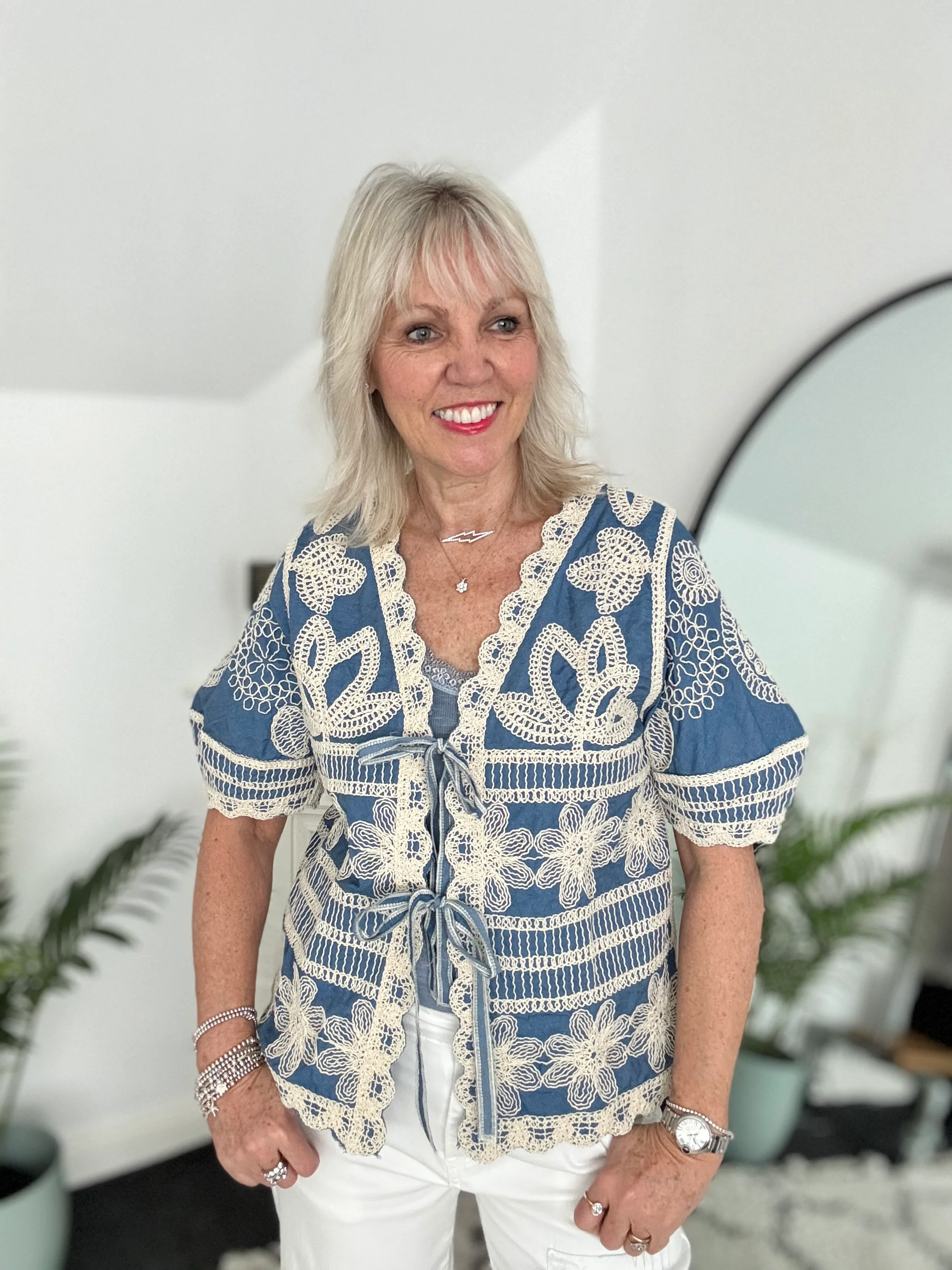 Embroidered Top with Tie Front - Image 5