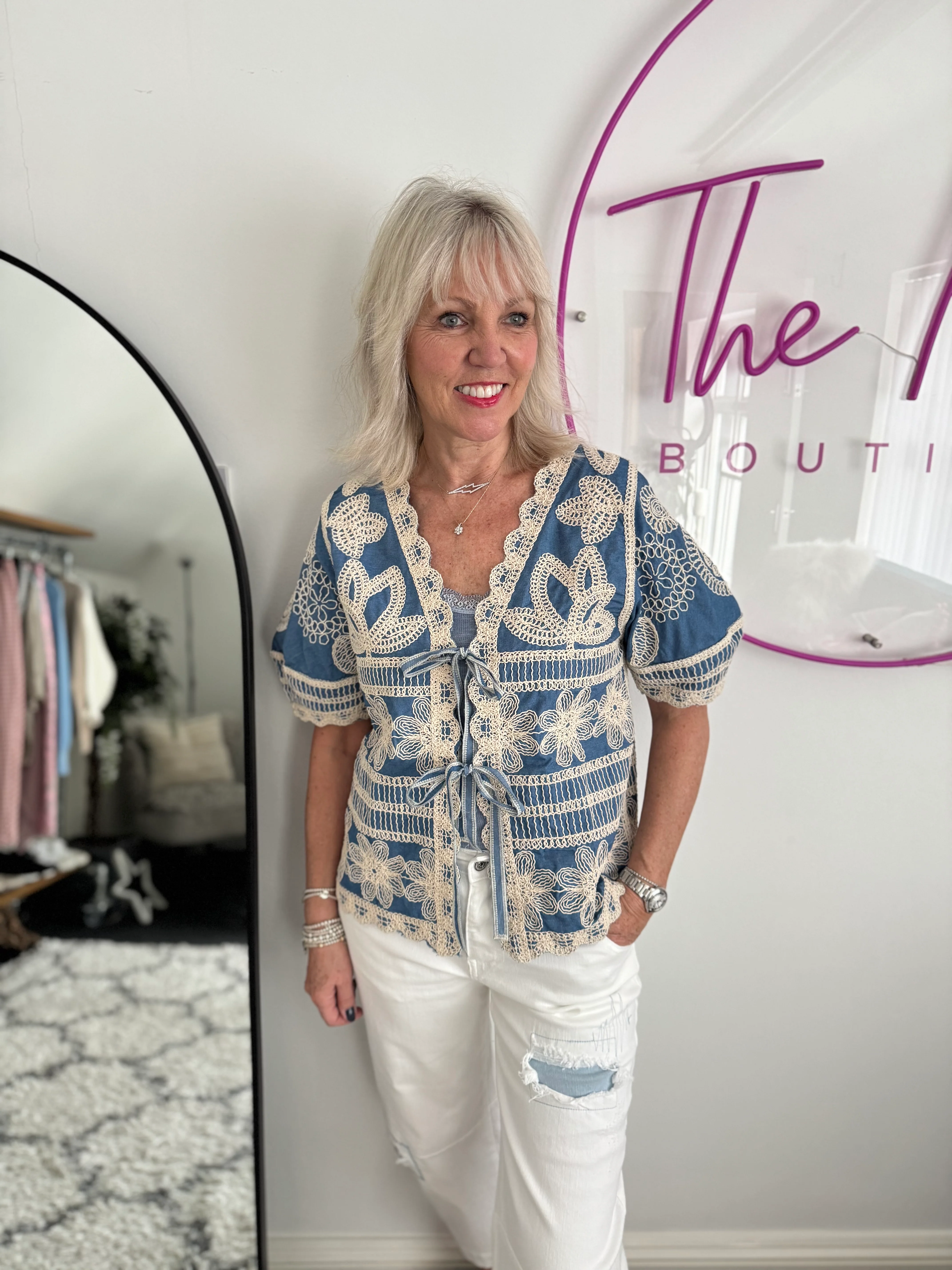 Embroidered Top with Tie Front - Image 6