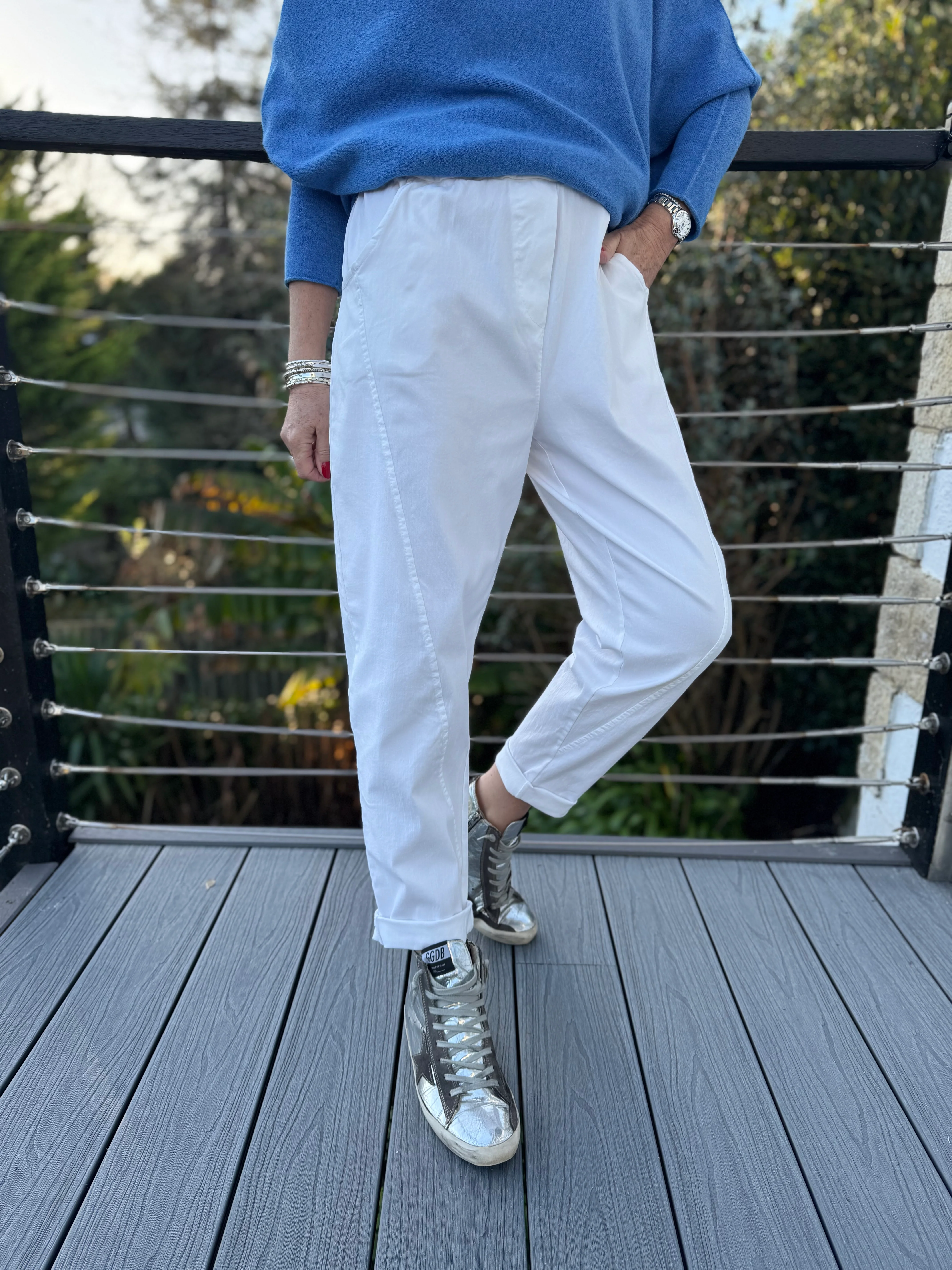 Engineered Boyfriend Joggers in White - Image 2