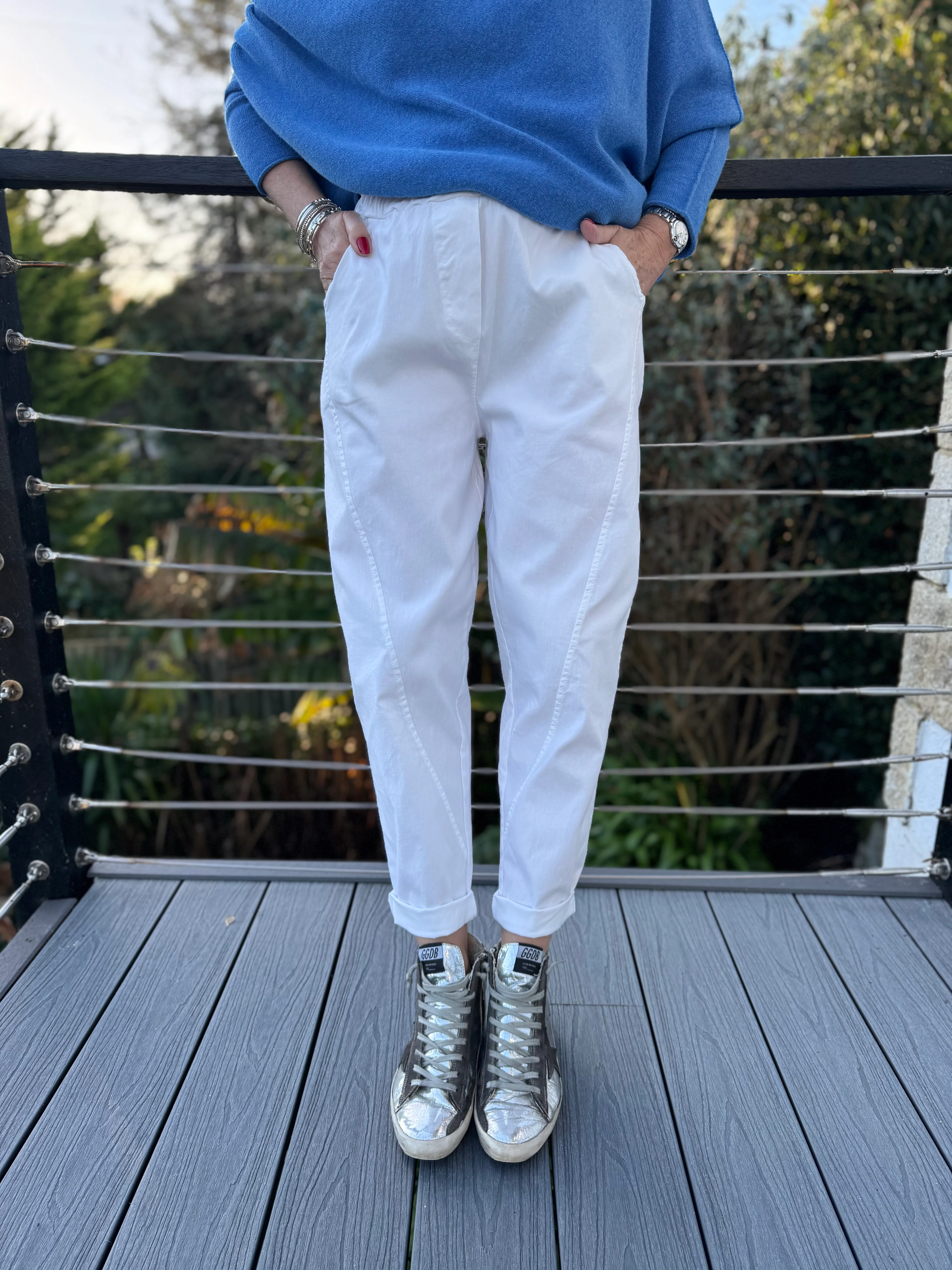 Engineered Boyfriend Joggers in White - Image 5
