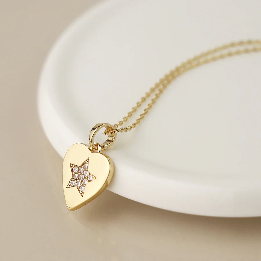 Fine Gold Chain with Gold & Diamonte Heart Charm - Image 2