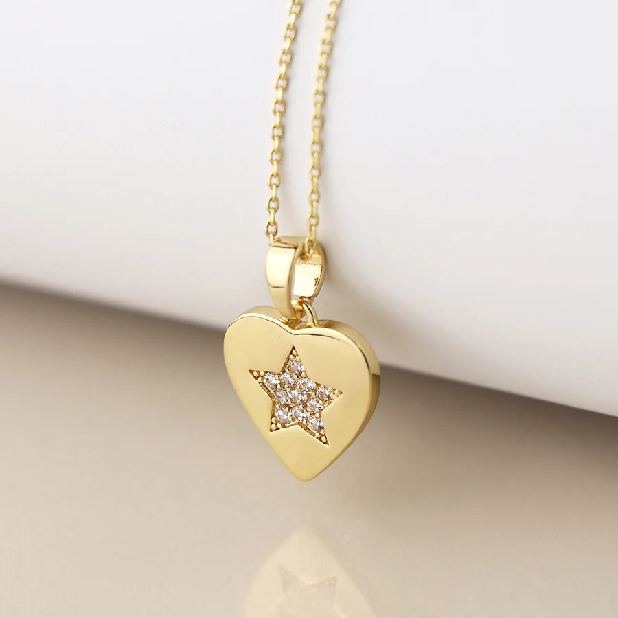 Fine Gold Chain with Gold & Diamonte Heart Charm - Image 3
