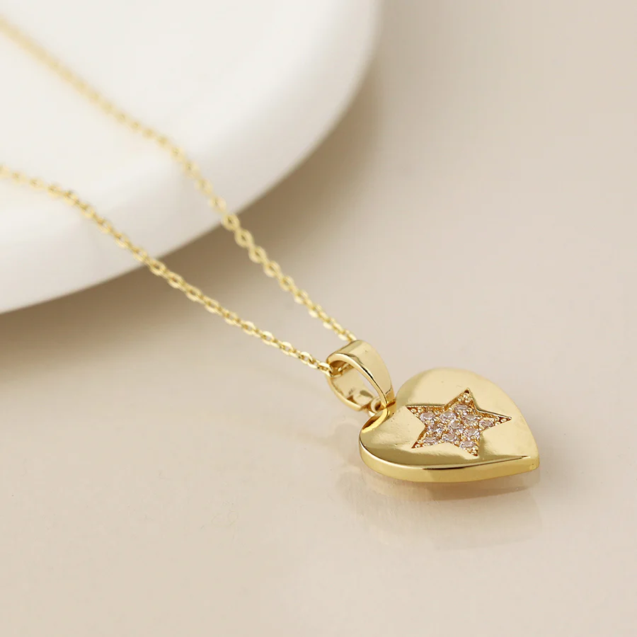 Fine Gold Chain with Gold & Diamonte Heart Charm - Image 4