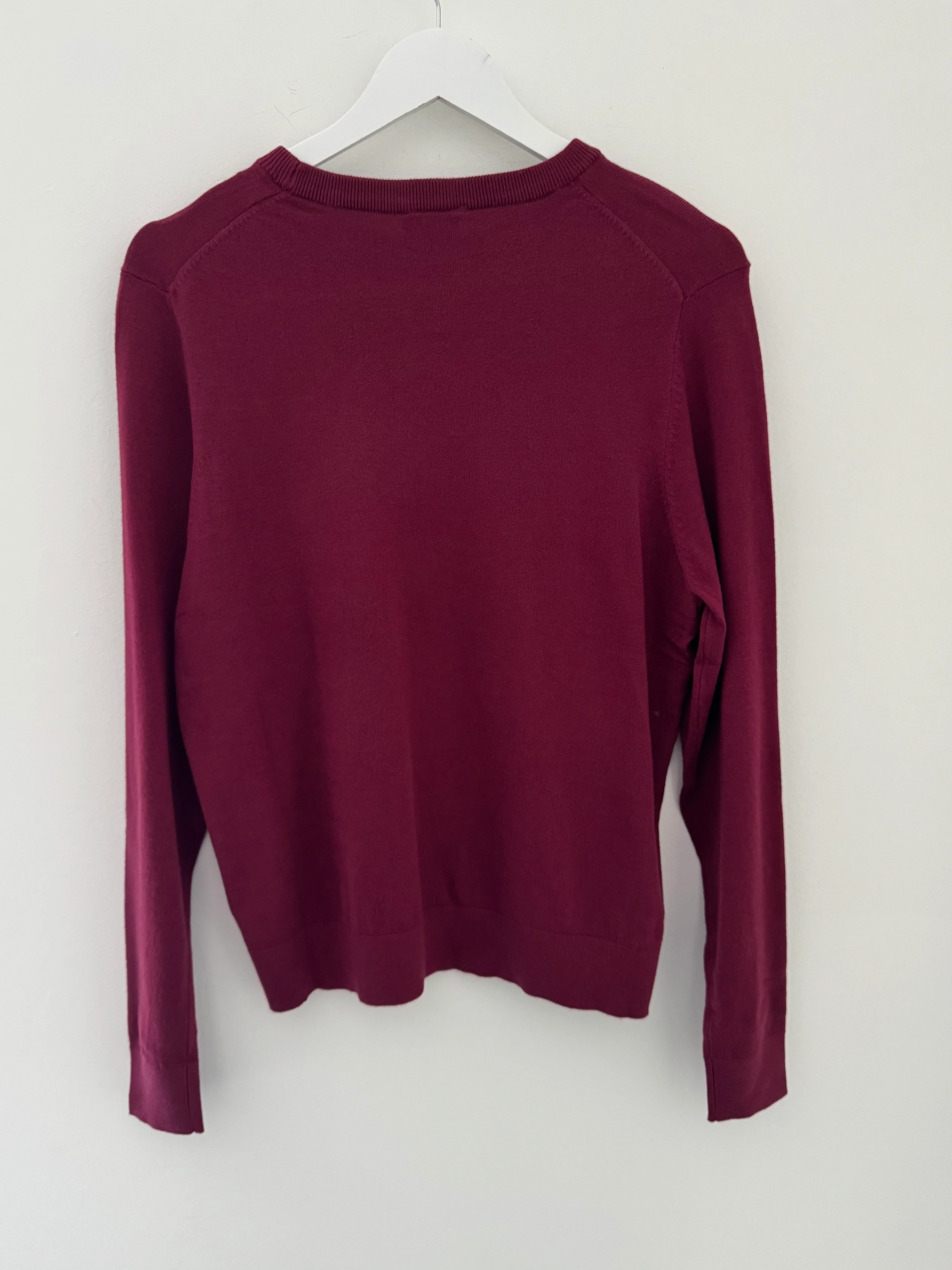 Fine Knit Round Neck Jumper in Berry - Image 8