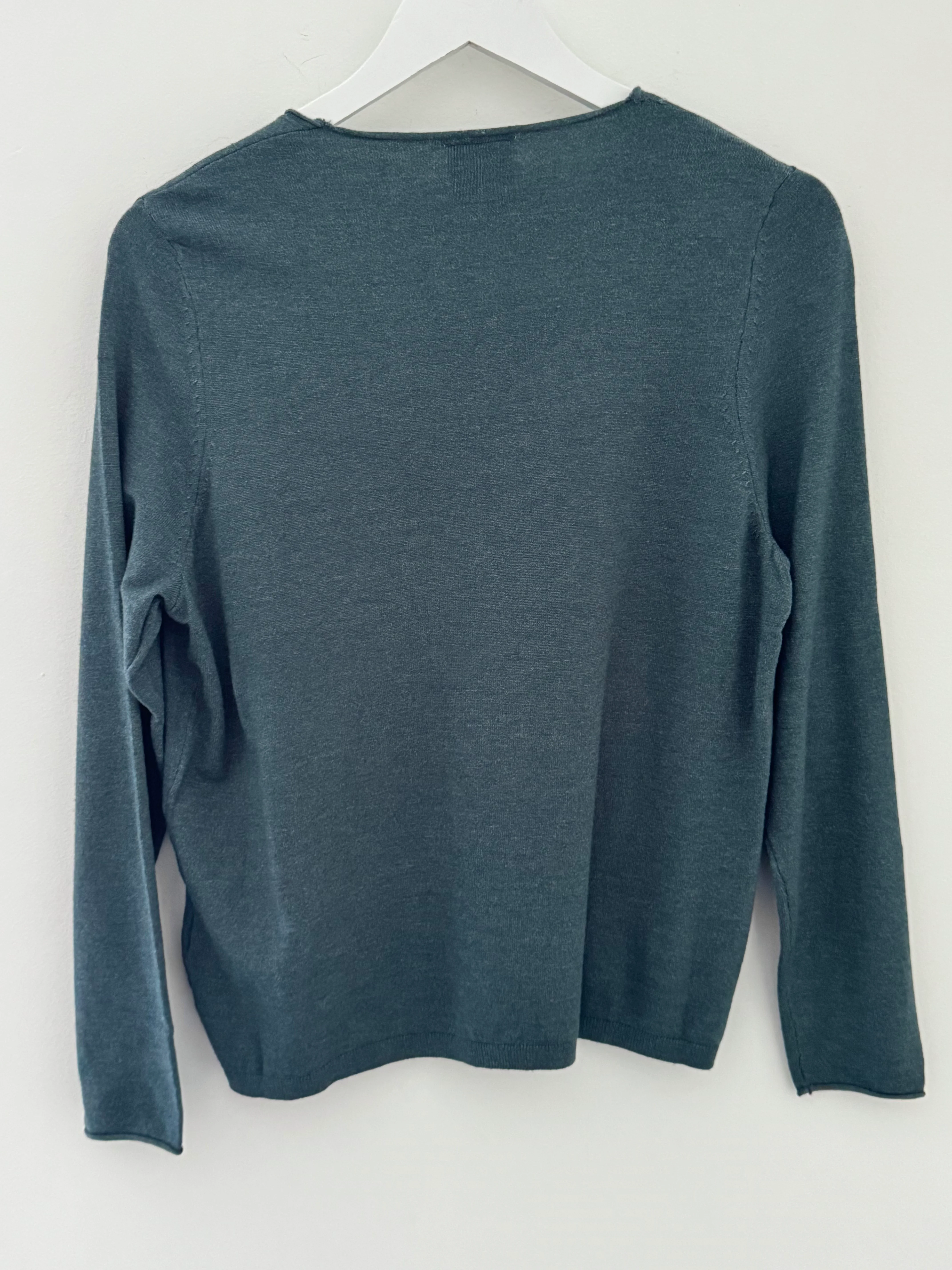 Fine Knit V Neck Jumper in Sea Green - Image 6