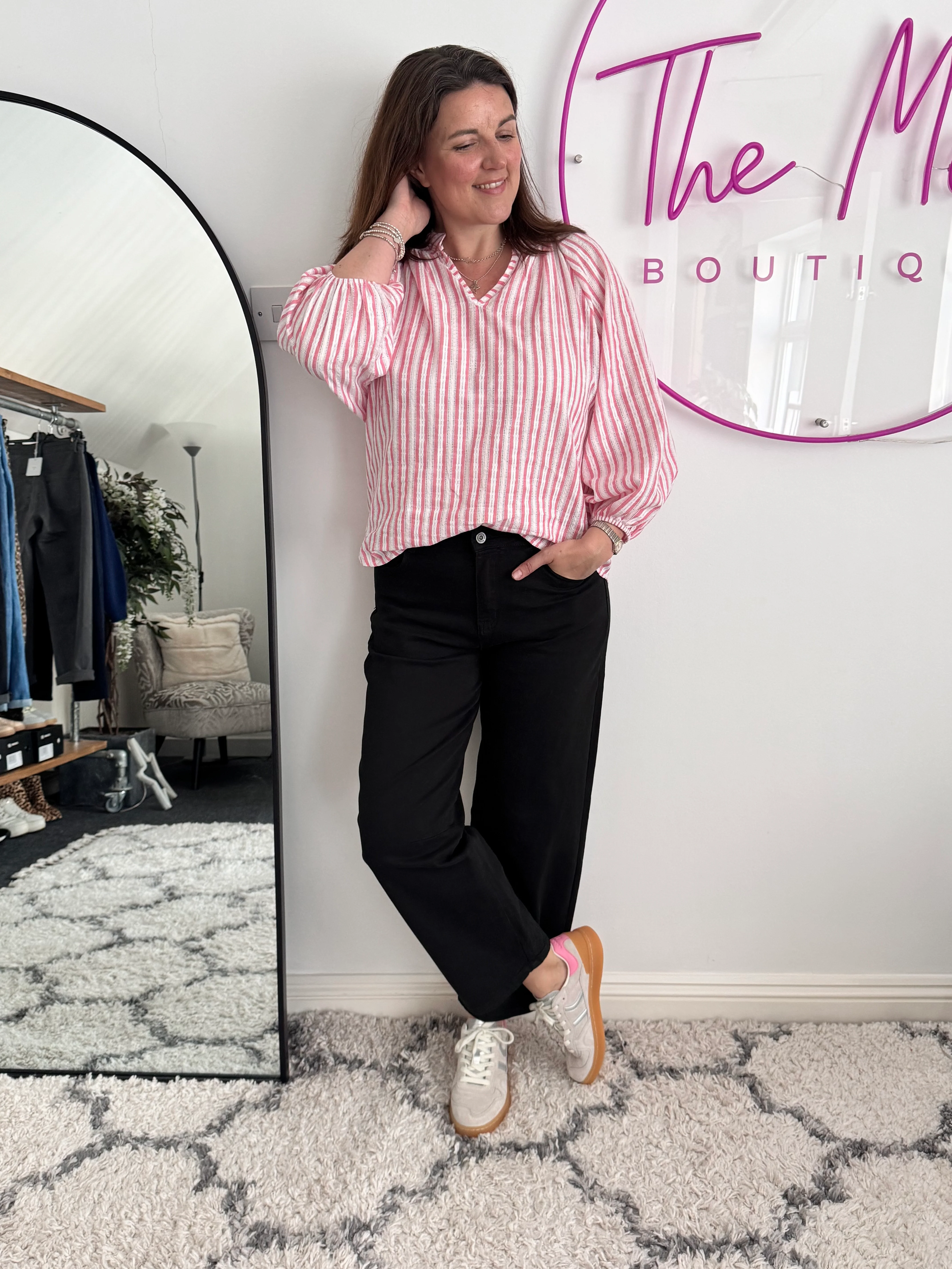 Fresh Cotton Blouse in Pink & White Stripes - Image 3