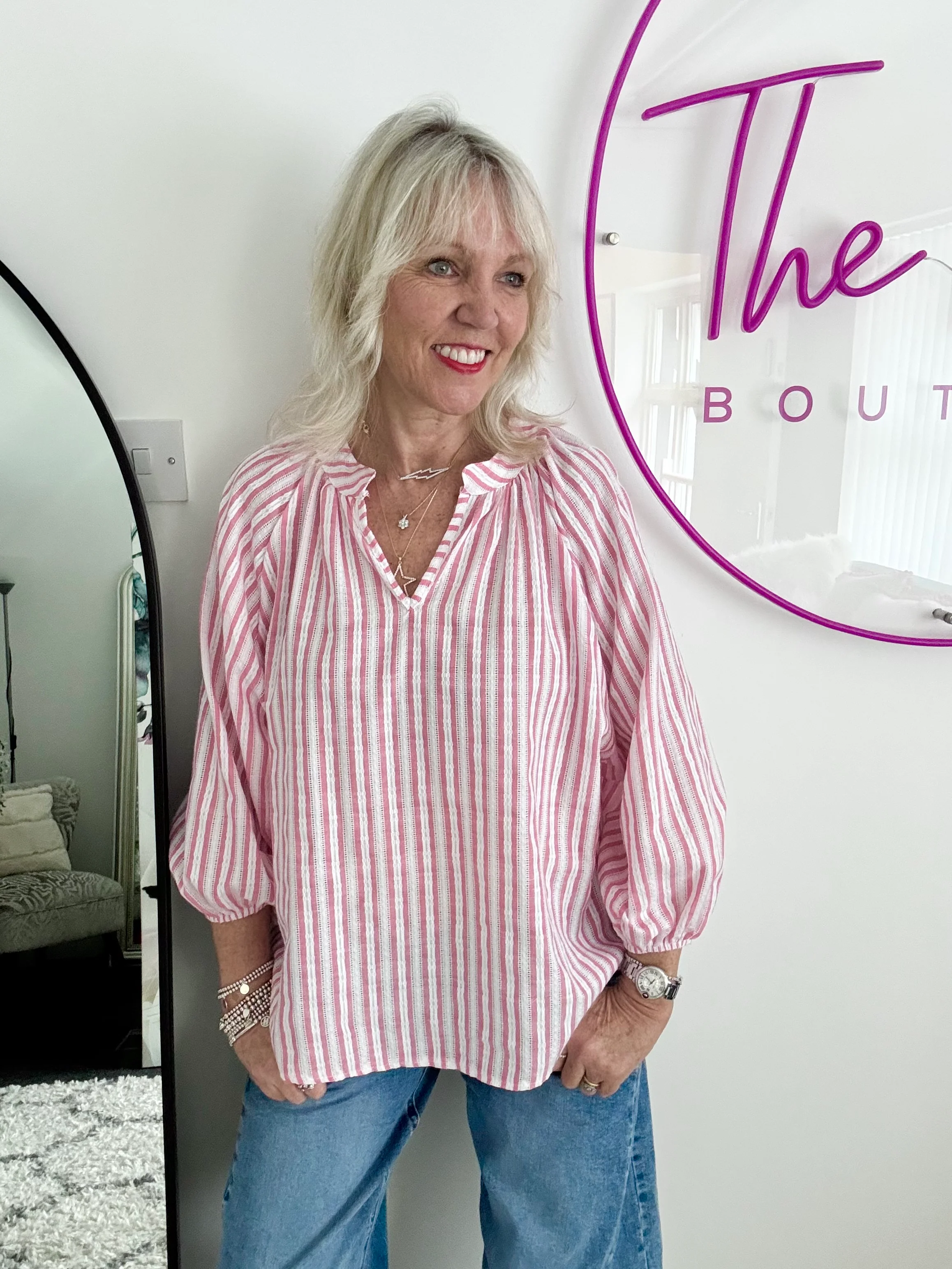 Fresh Cotton Blouse in Pink & White Stripes - Image 6