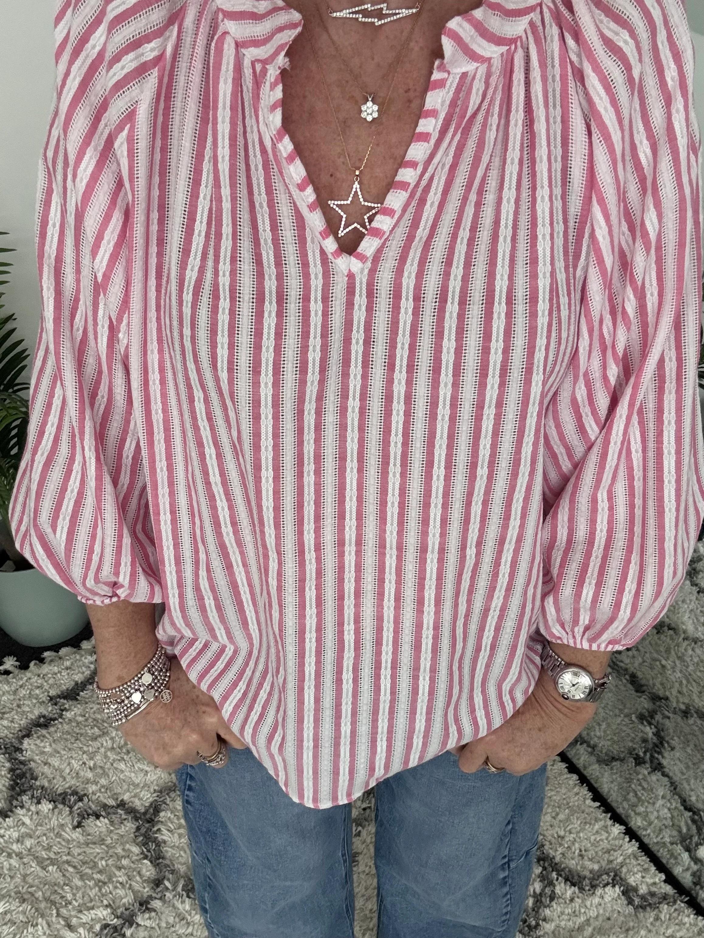 Fresh Cotton Blouse in Pink & White Stripes - Image 7