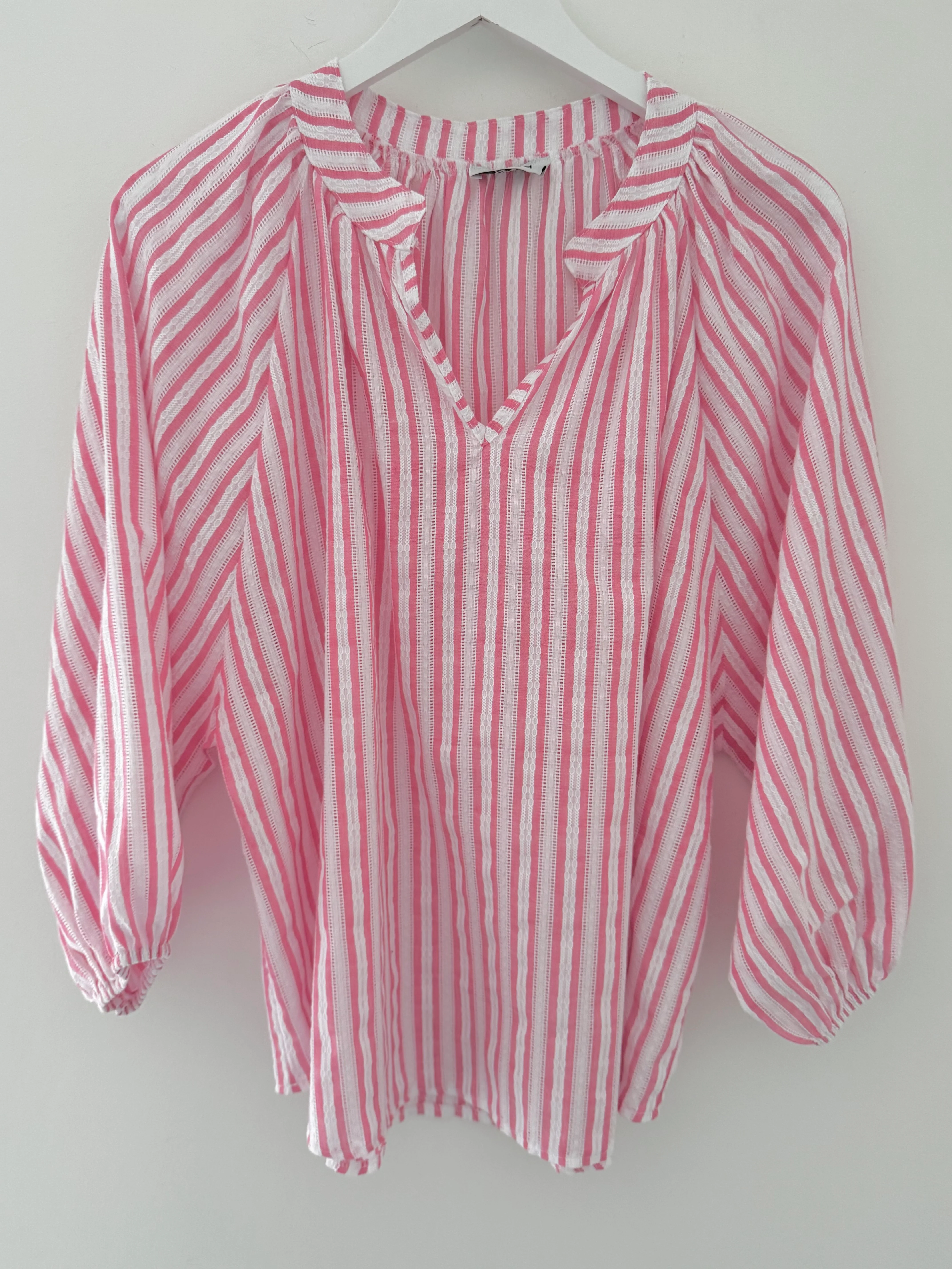 Fresh Cotton Blouse in Pink & White Stripes - Image 8