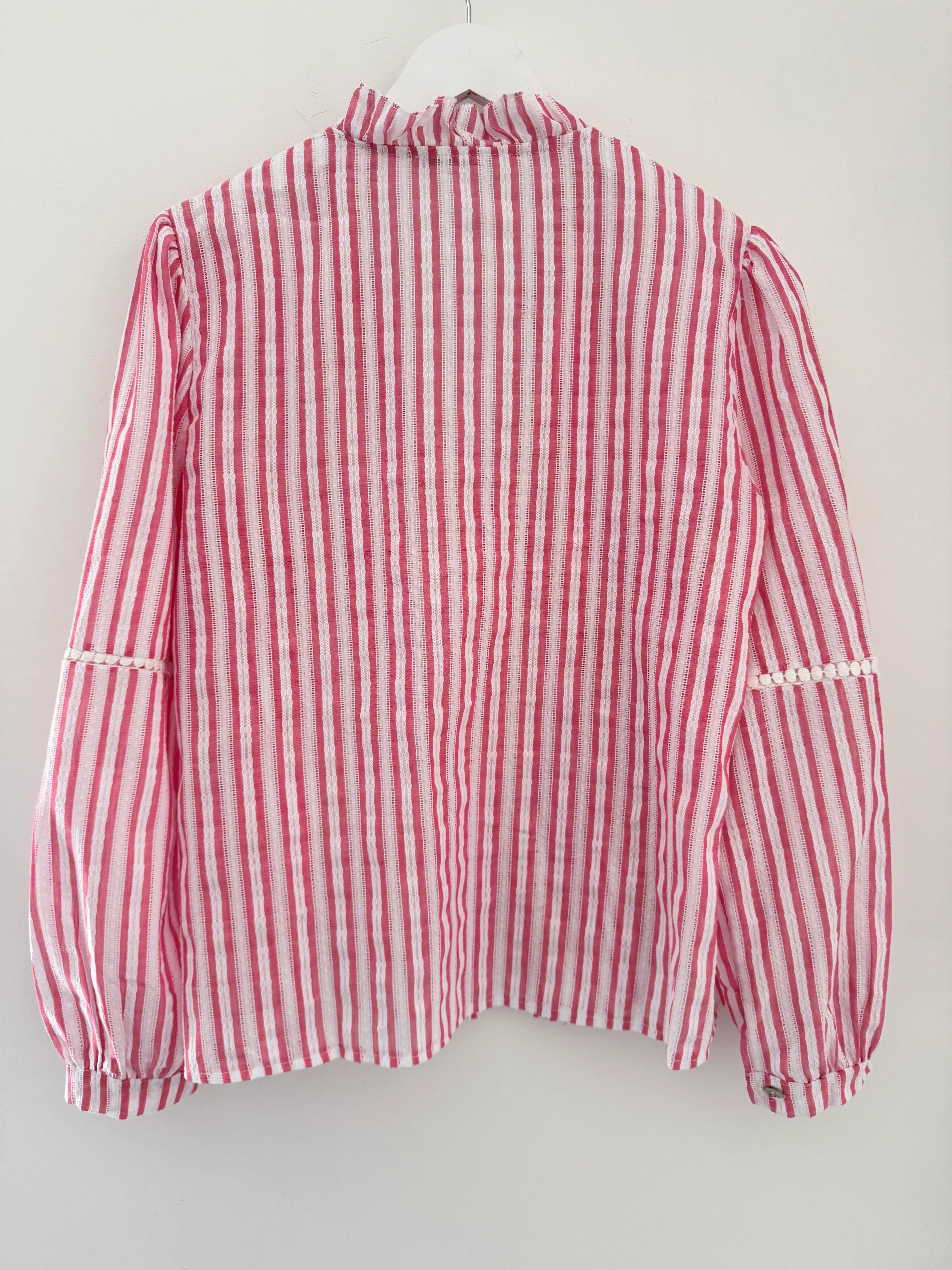 Cotton & Lace Shirt in Coral Pink & White - Image 9