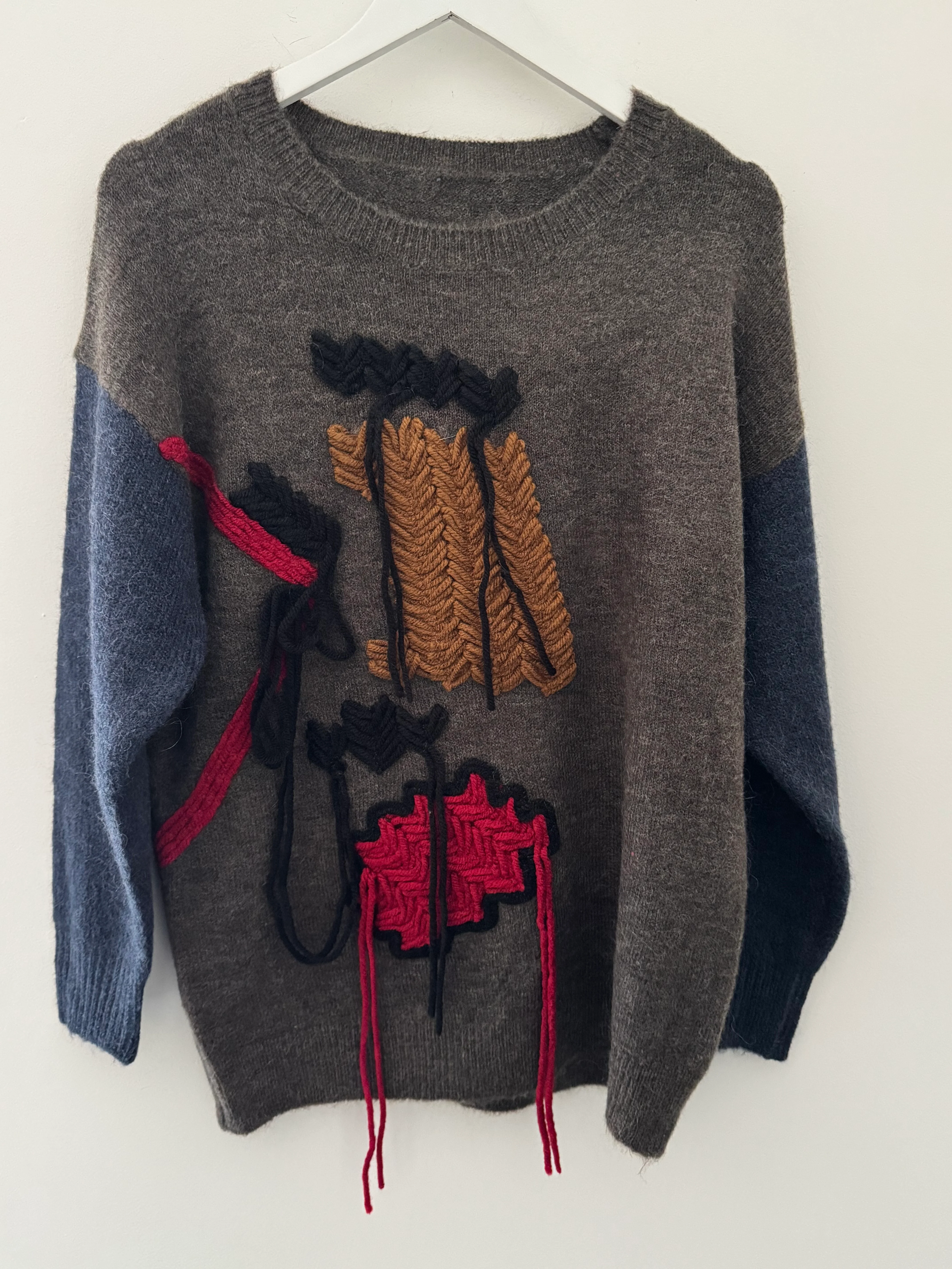 Fringe Cable Knit Jumper in Cocoa & Blue - Image 8