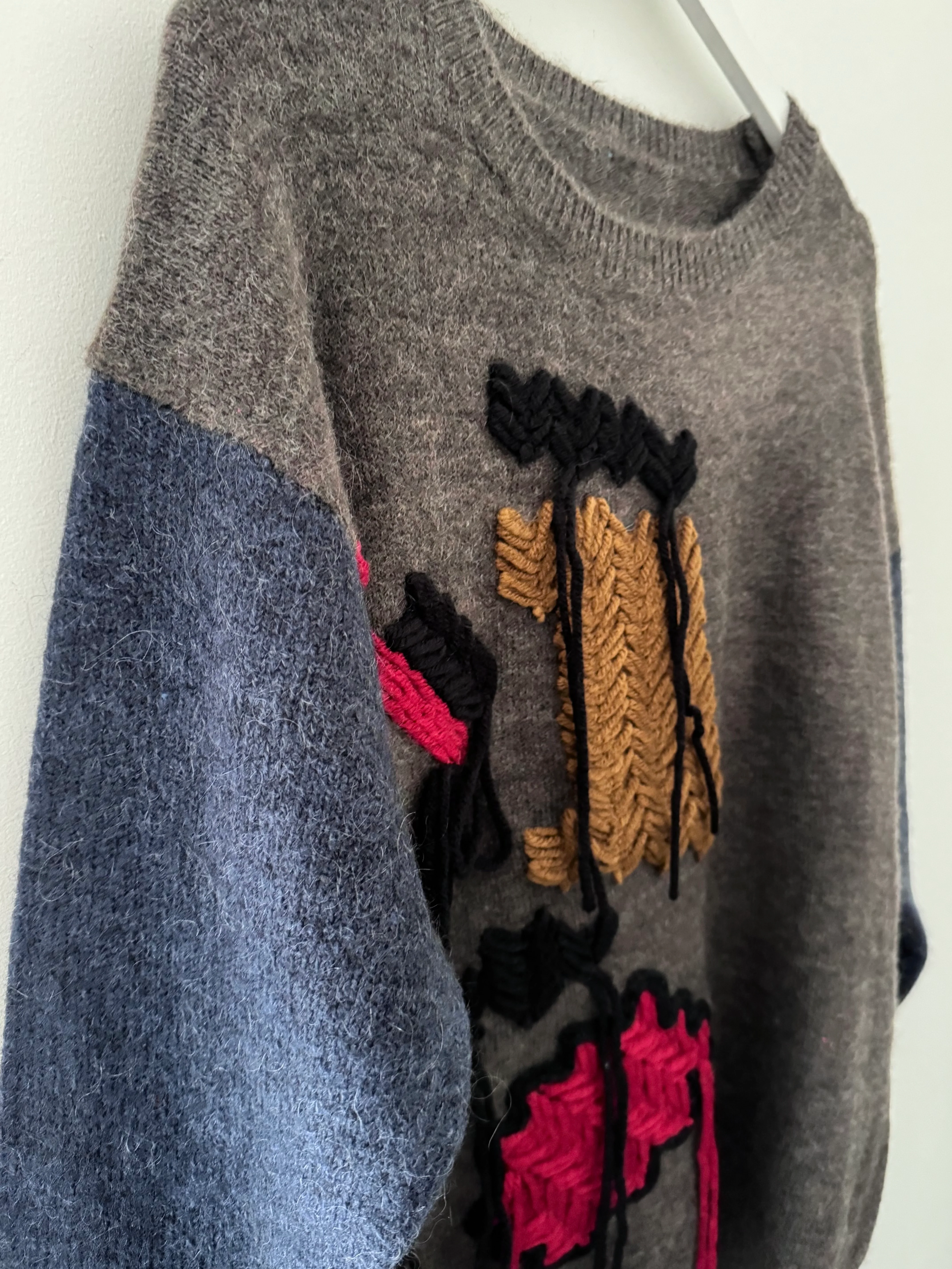 Fringe Cable Knit Jumper in Cocoa & Blue - Image 9