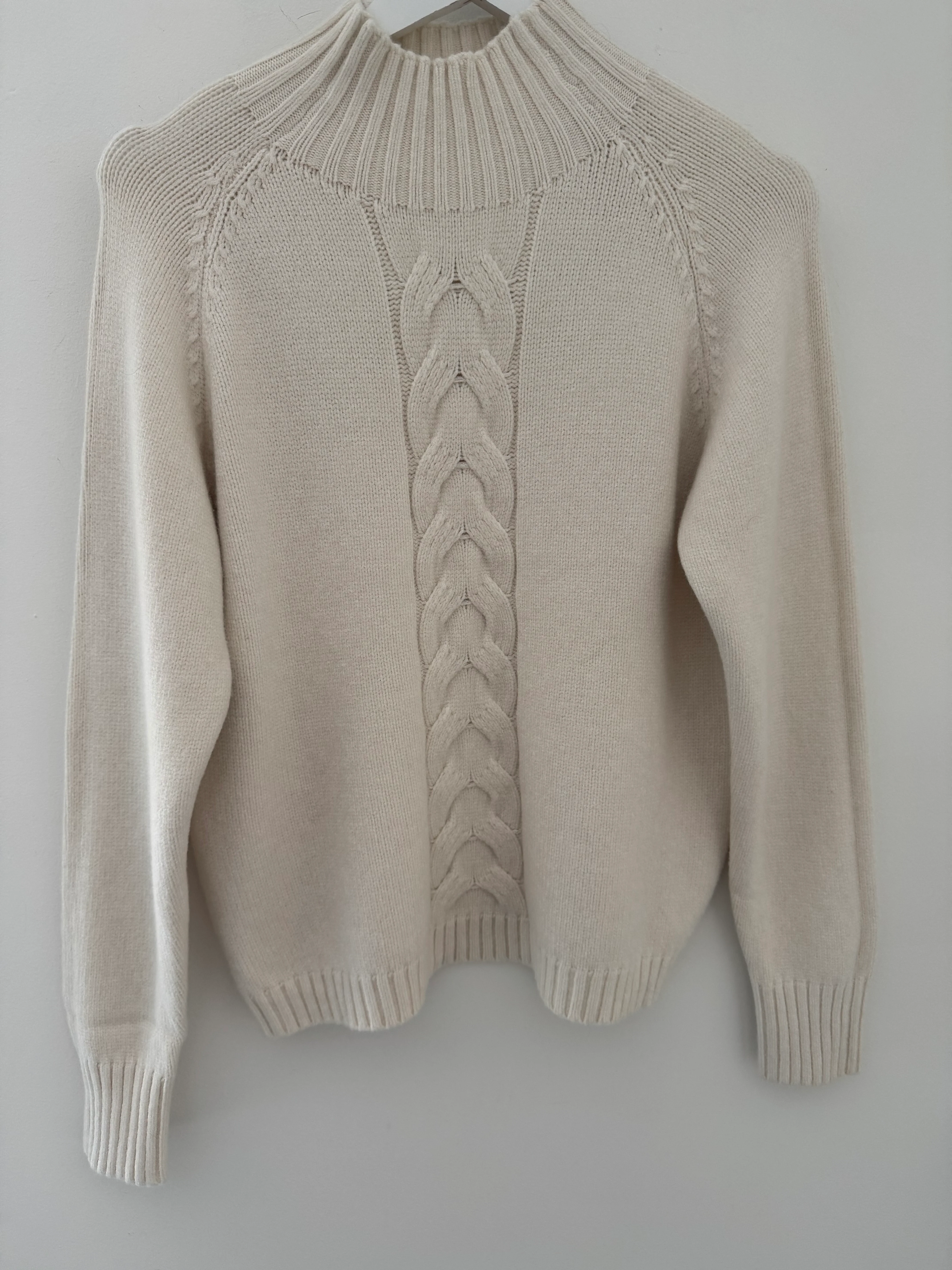 Funnel Neck Cable Jumper in Ivory - Image 6