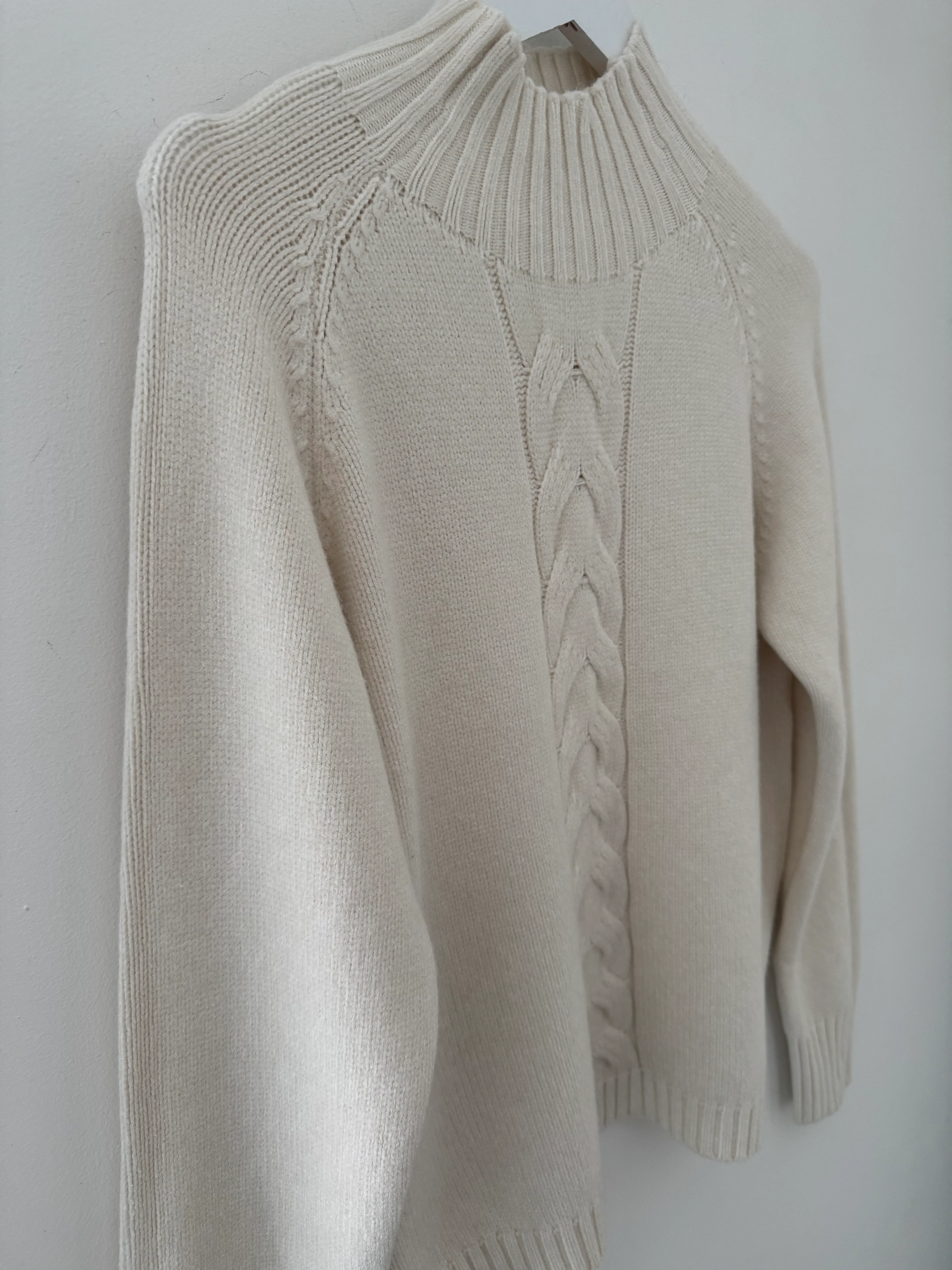 Funnel Neck Cable Jumper in Ivory - Image 7
