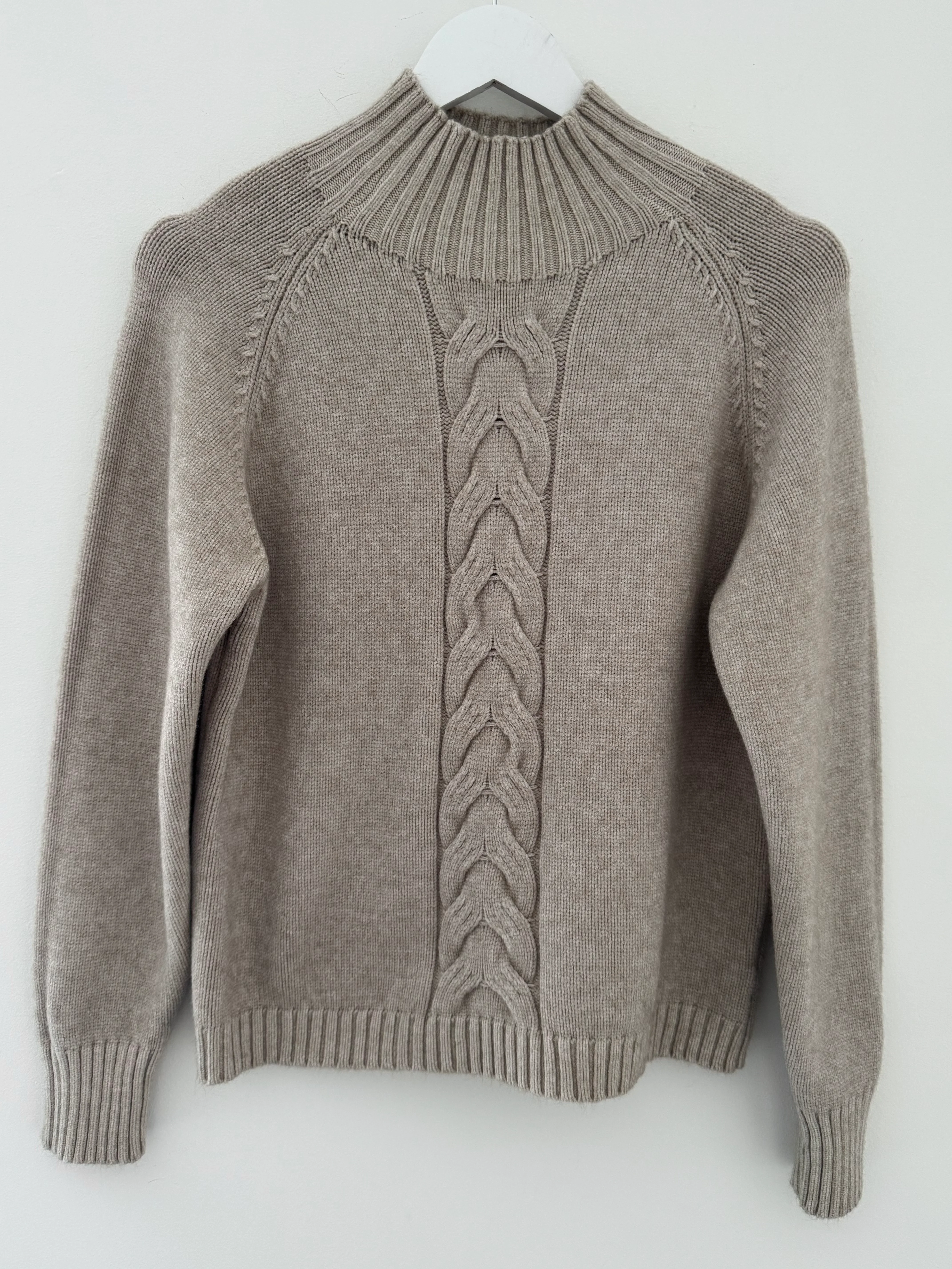 Funnel Neck Cable Jumper in Latte - Image 6