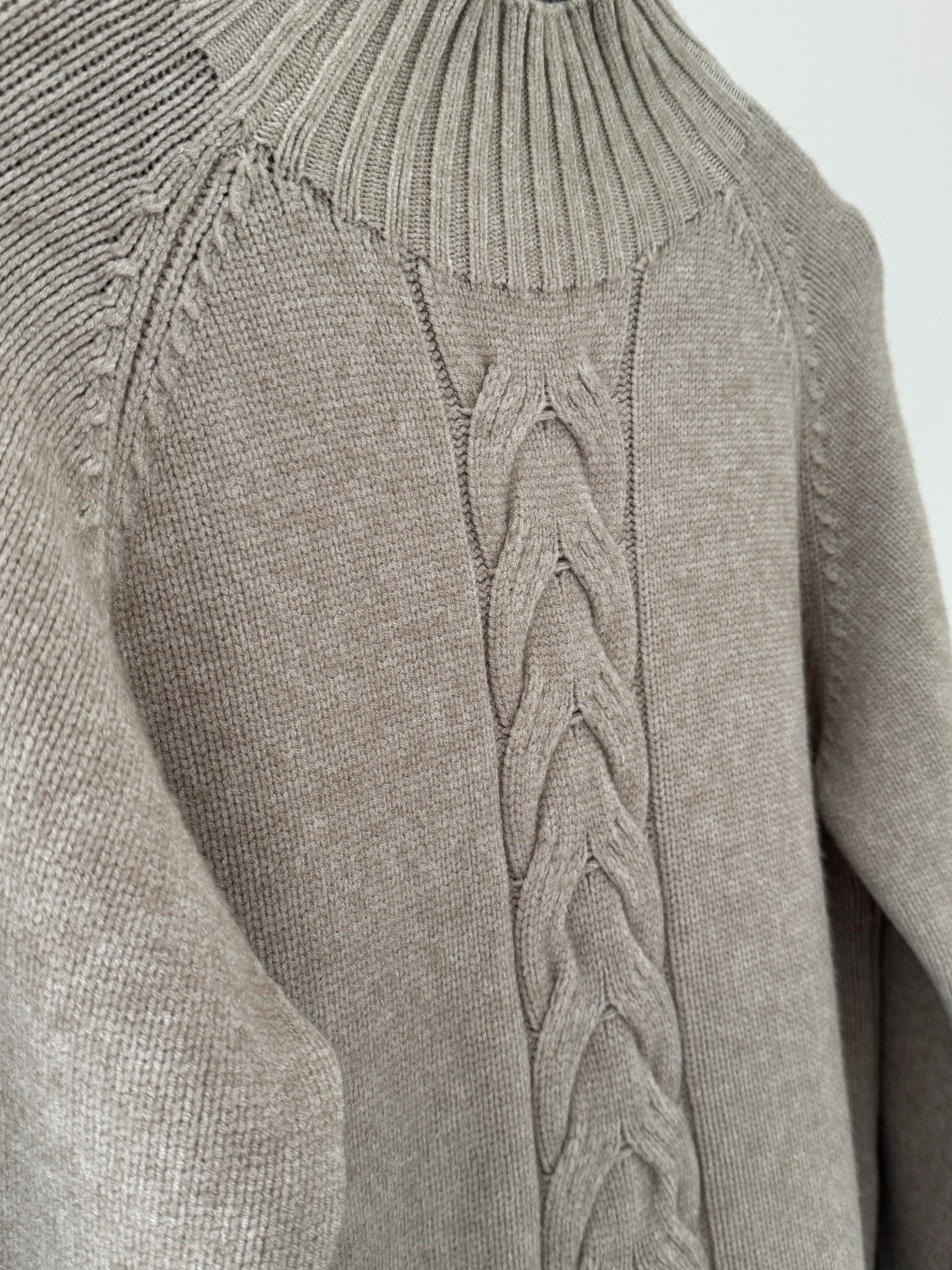 Funnel Neck Cable Jumper in Latte - Image 7