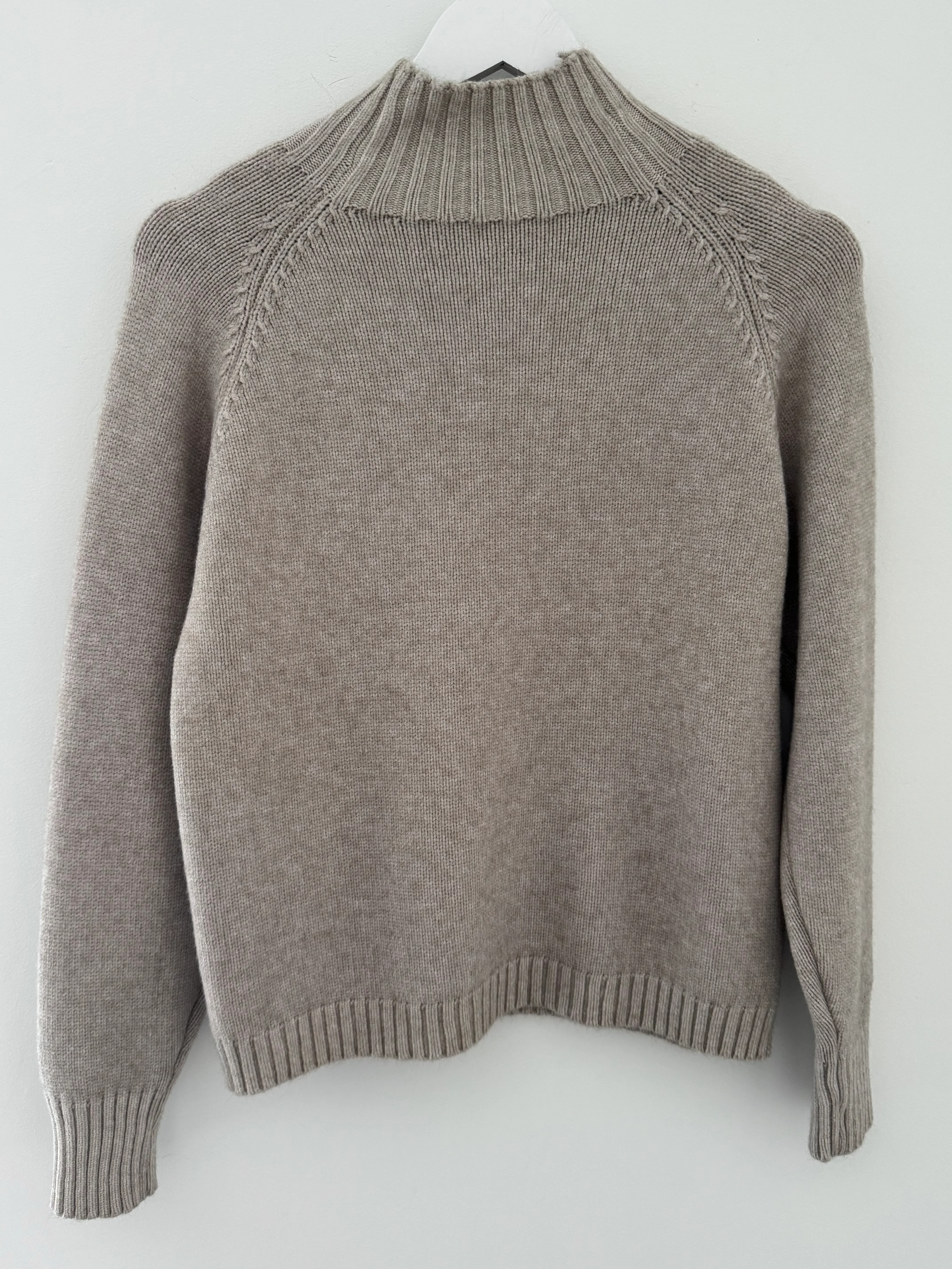 Funnel Neck Cable Jumper in Latte - Image 8