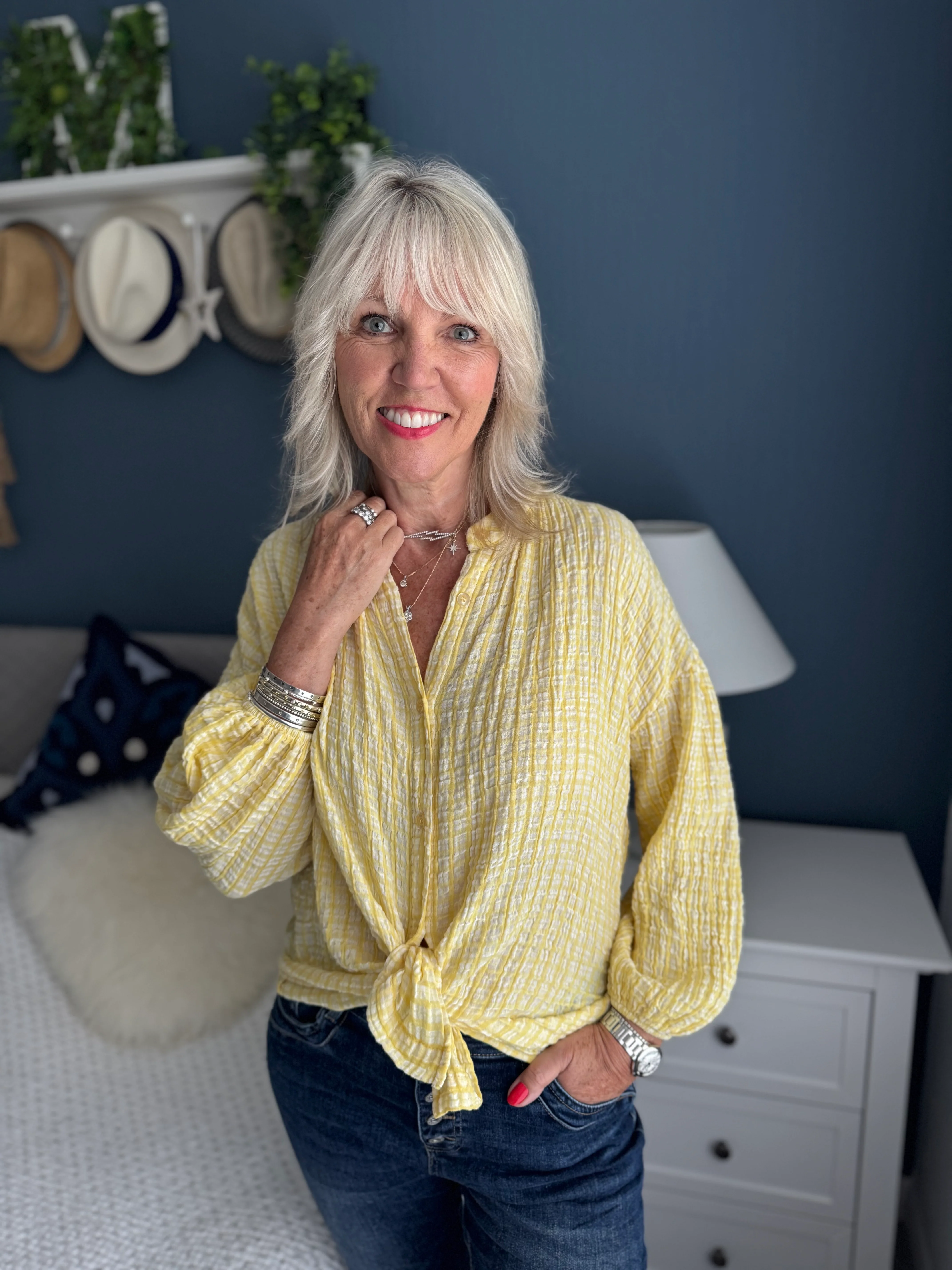 Gingham Seersucker Blouse in Lemon - Image 6