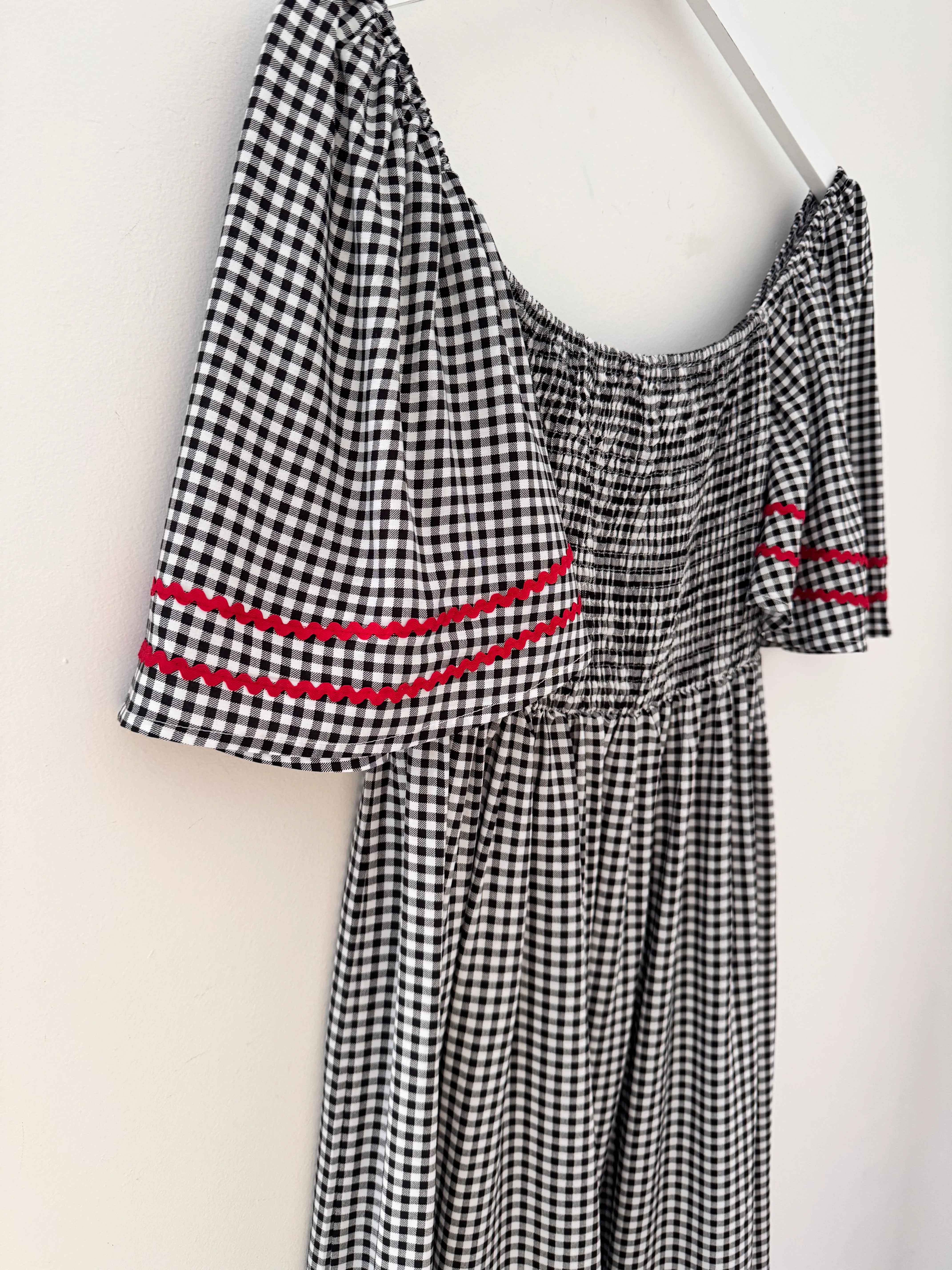 Gingham Dress with Bell Sleeves in Black & White - Image 10