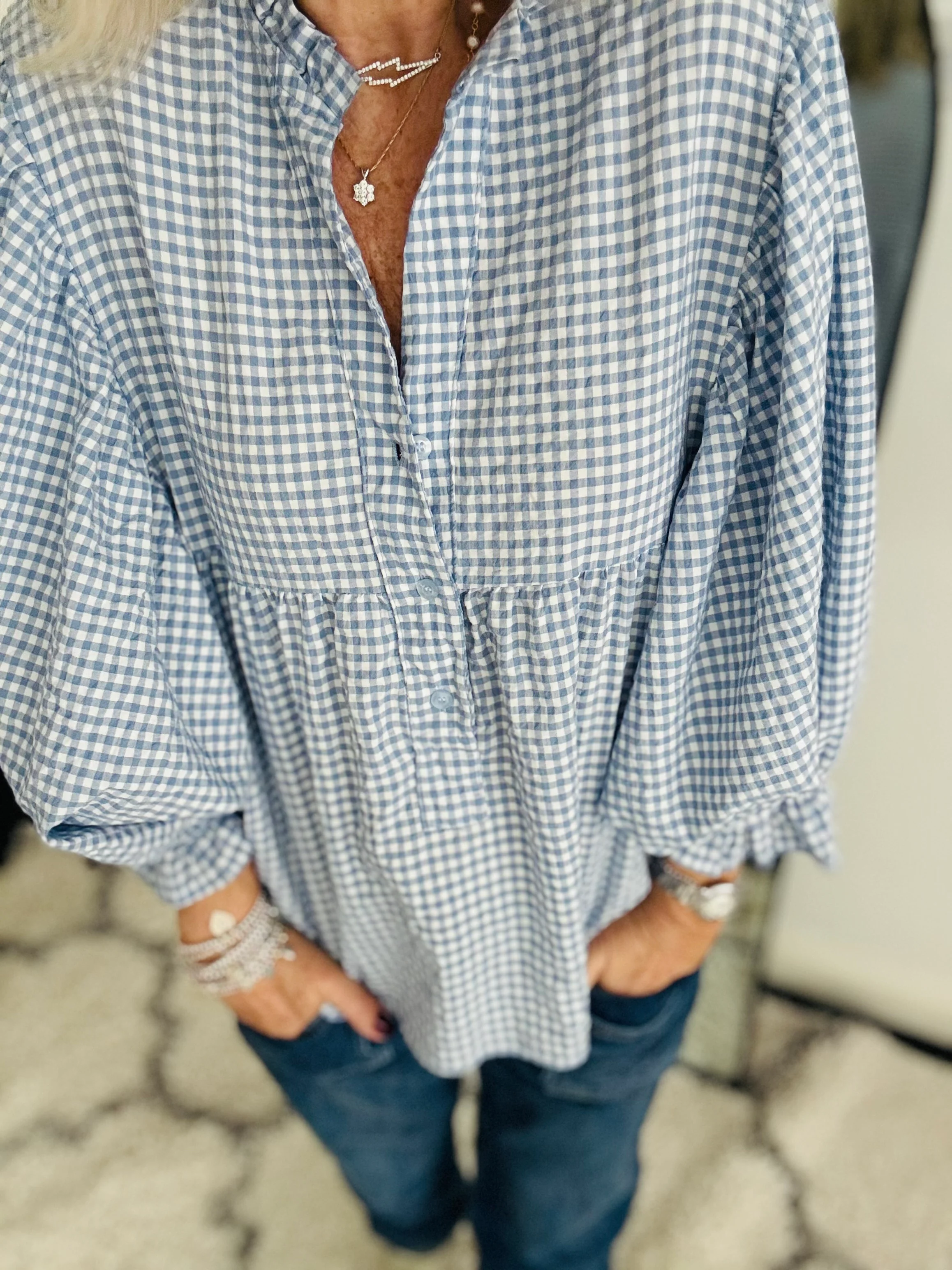 Gingham Seersucker Blouse in Blue - Image 2