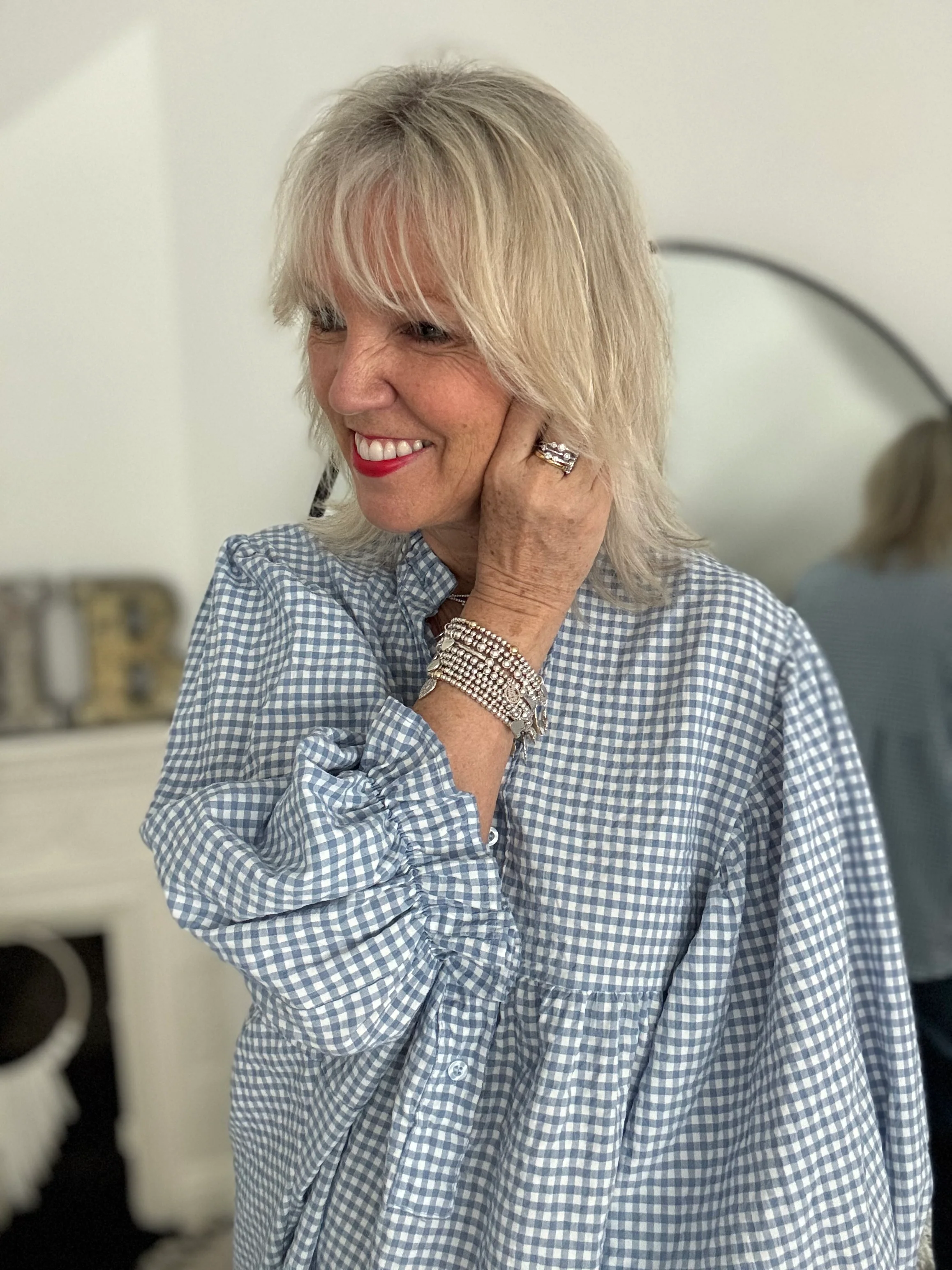 Gingham Seersucker Blouse in Blue - Image 5
