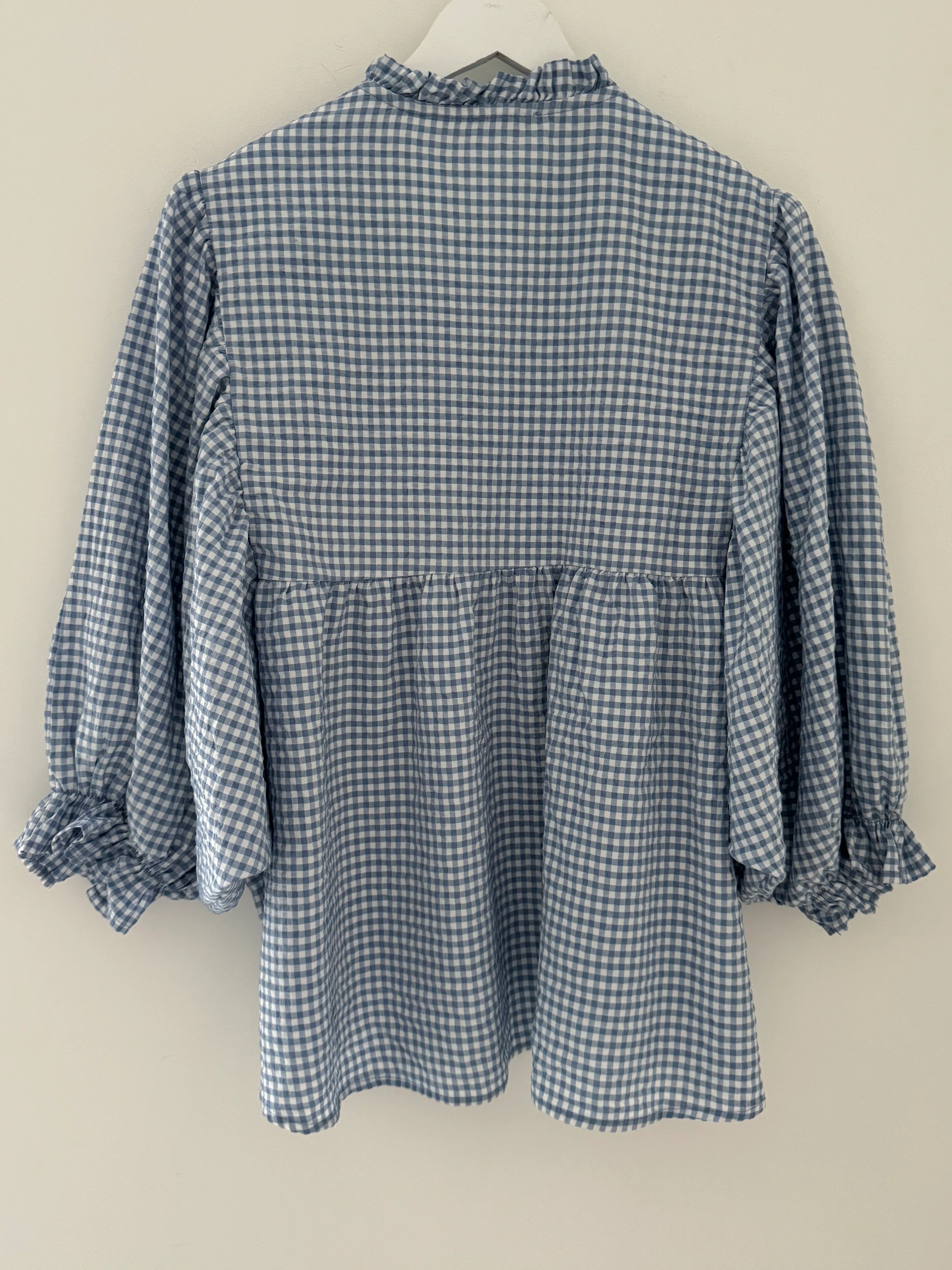 Gingham Seersucker Blouse in Blue - Image 9