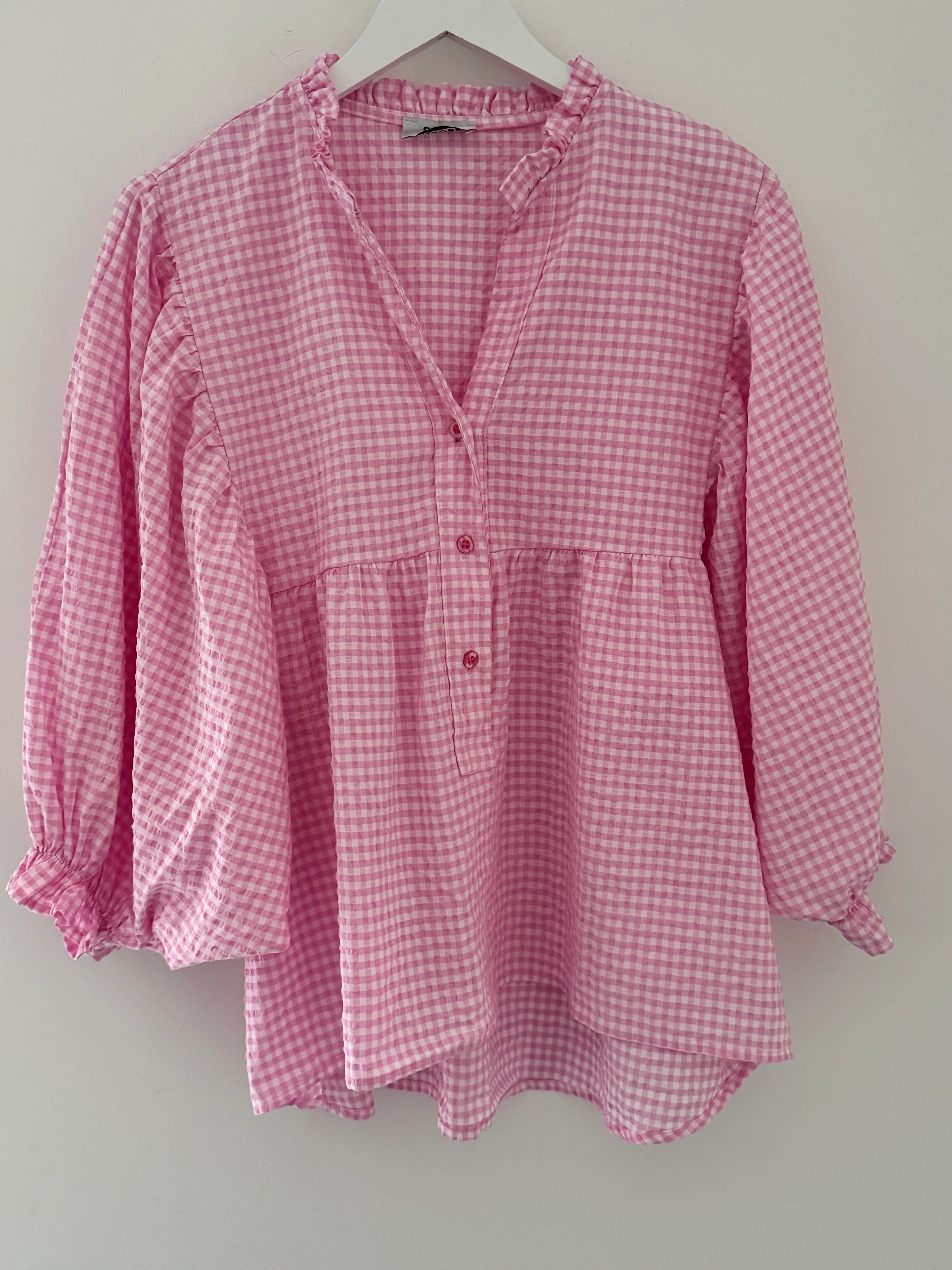 Gingham Seersucker Blouse in Candy Pink - Image 6