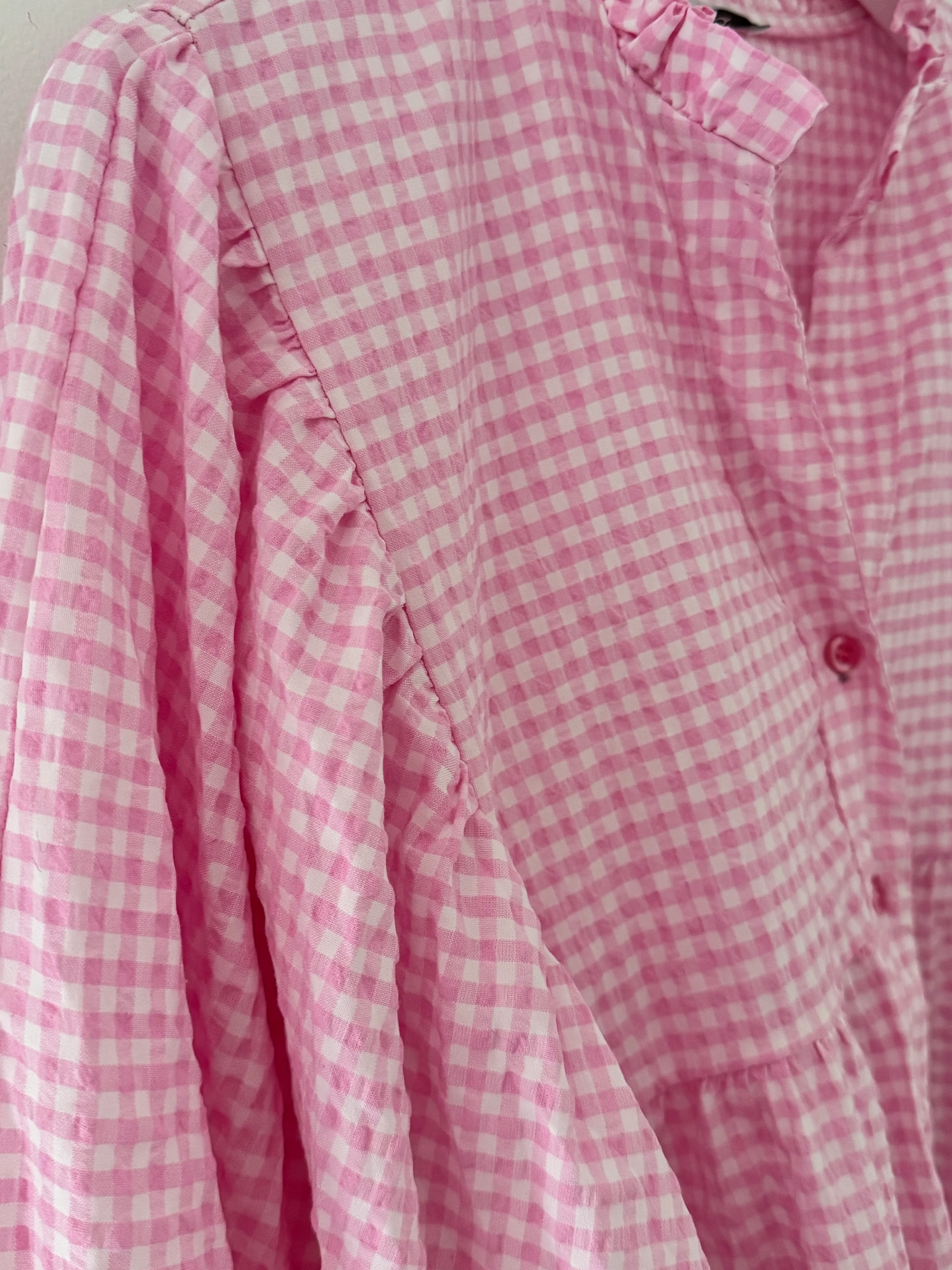 Gingham Seersucker Blouse in Candy Pink - Image 8