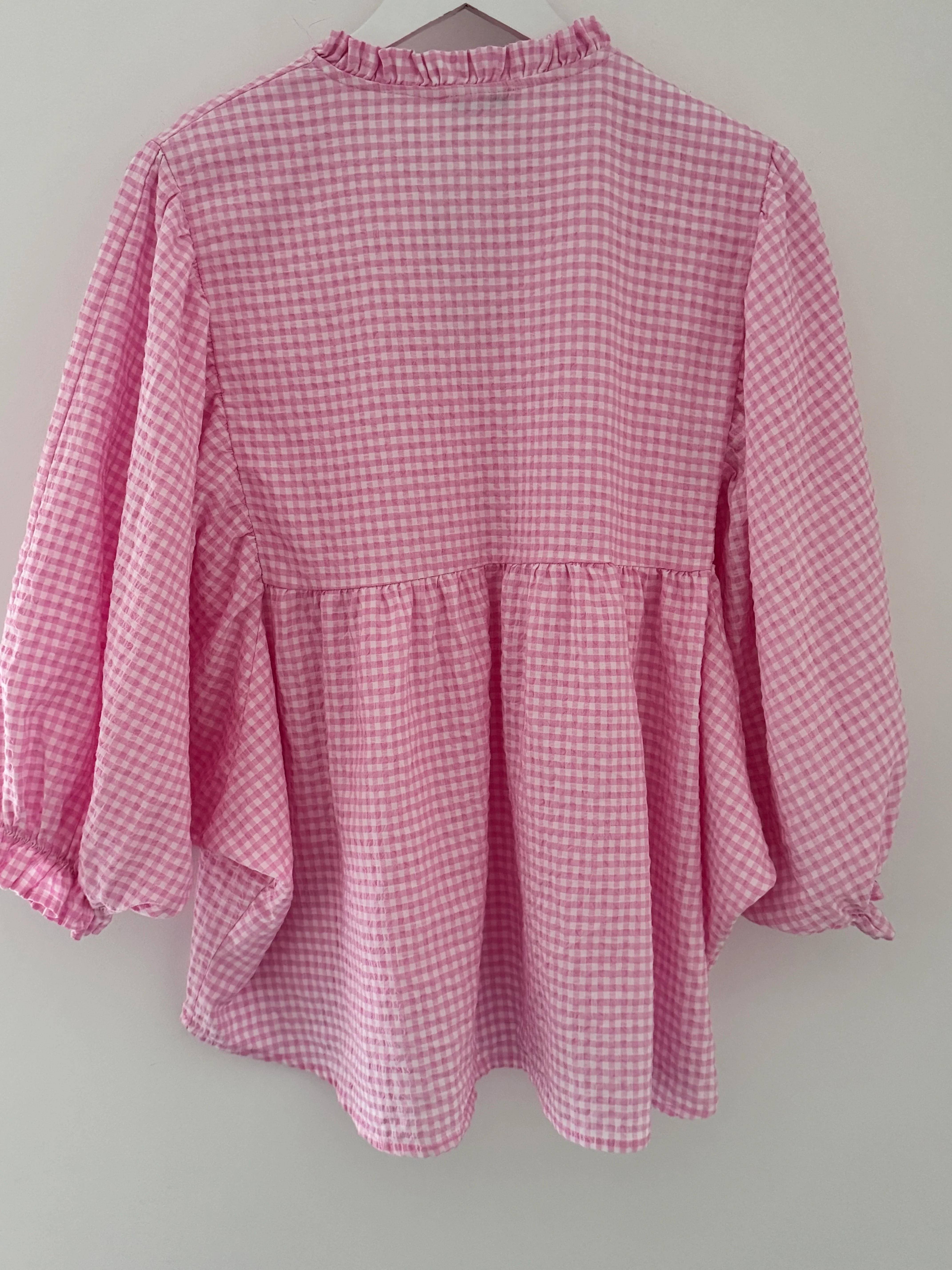 Gingham Seersucker Blouse in Candy Pink - Image 9