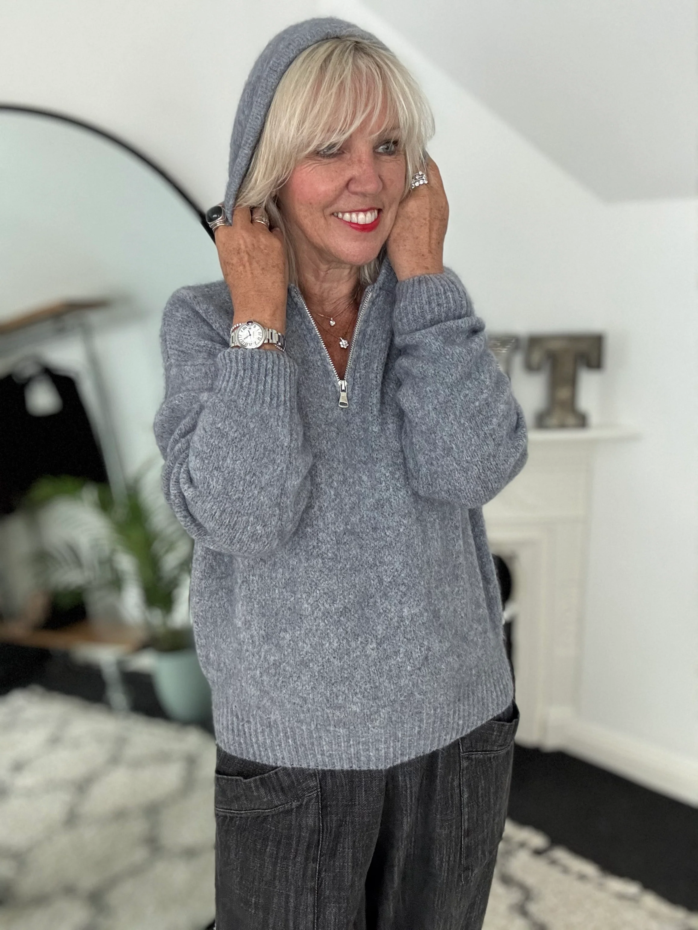 Hooded Mohair Jumper in Charcoal - Image 3
