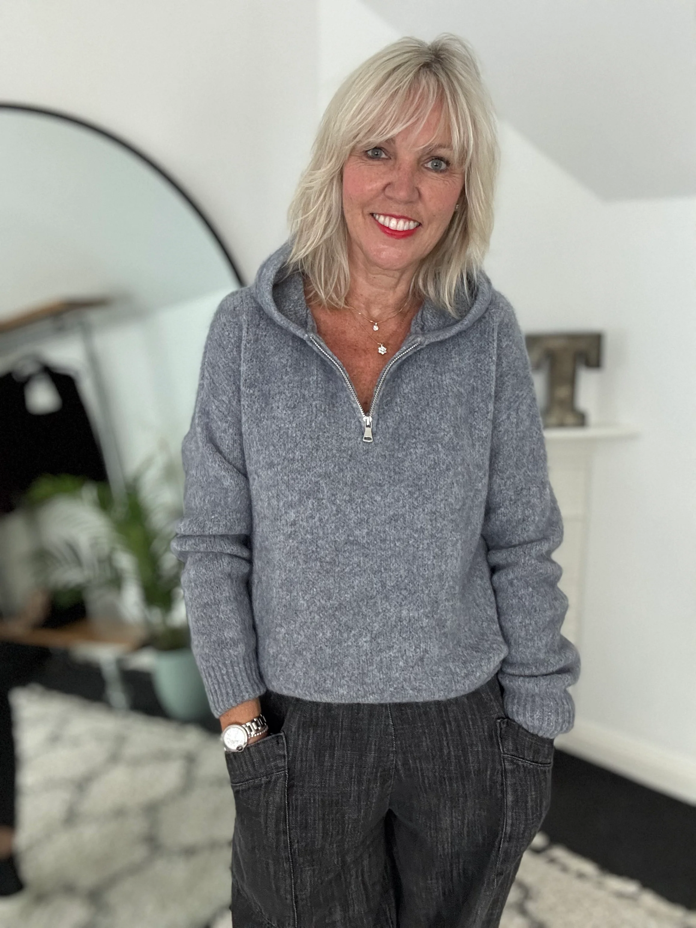 Hooded Mohair Jumper in Charcoal - Image 5