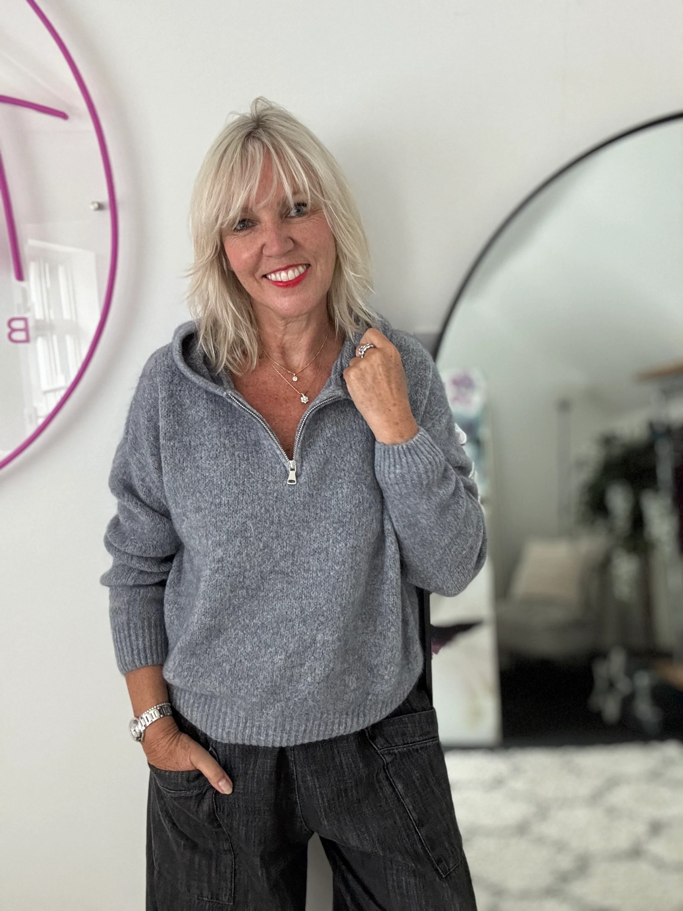 Hooded Mohair Jumper in Charcoal - Image 7