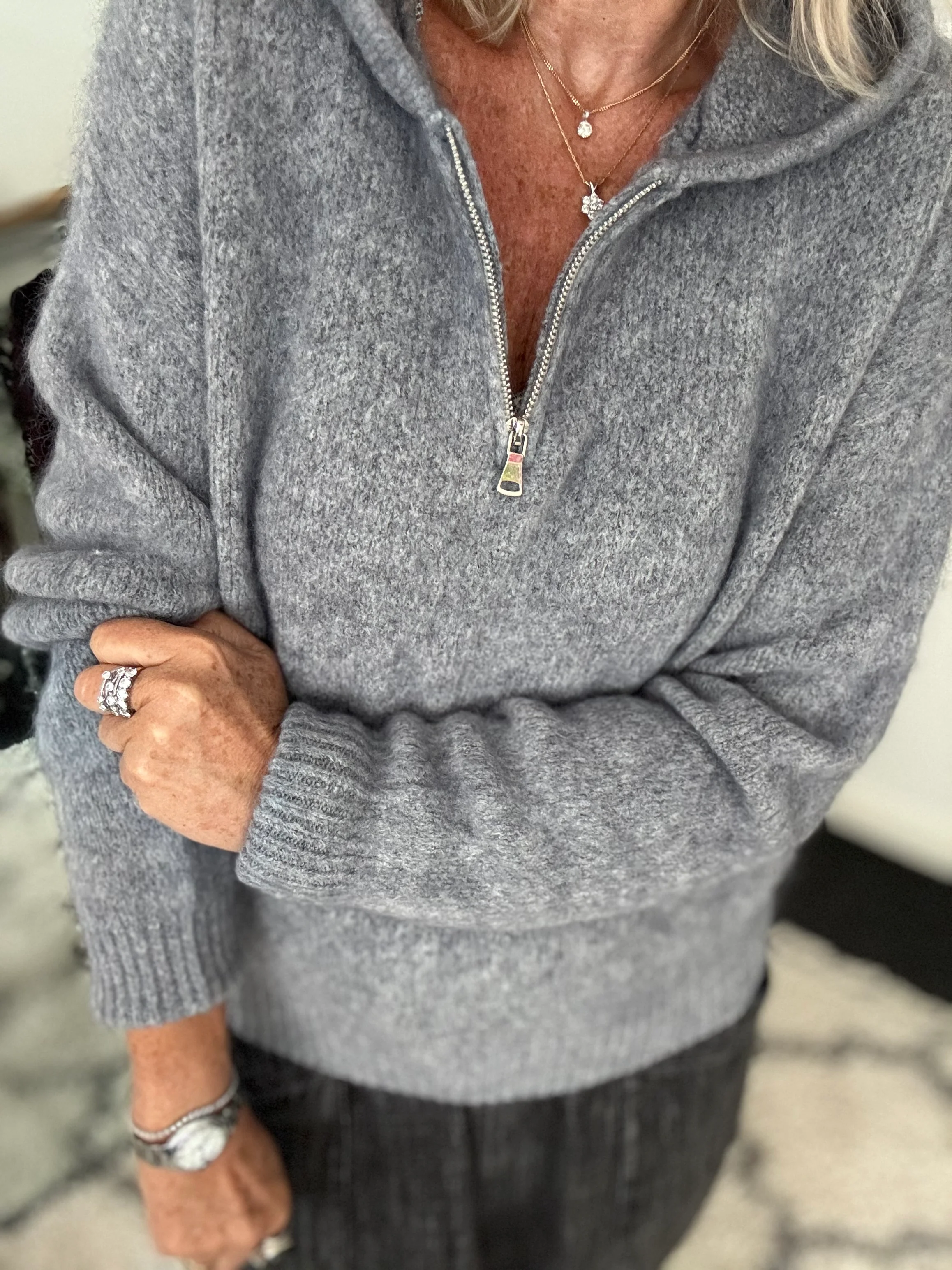 Hooded Mohair Jumper in Charcoal - Image 8