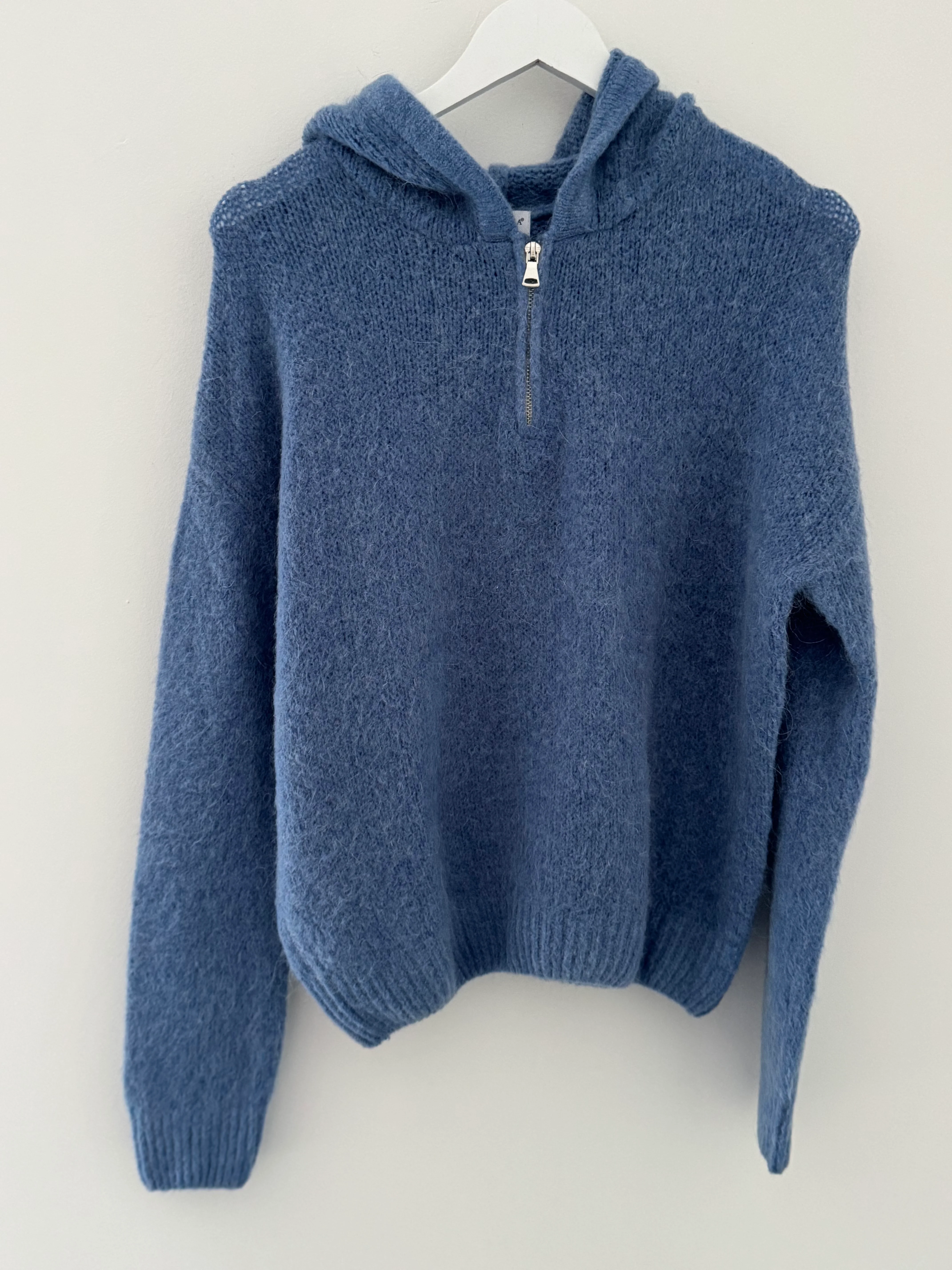 Hooded Mohair Jumper in Denim Blue - Image 6