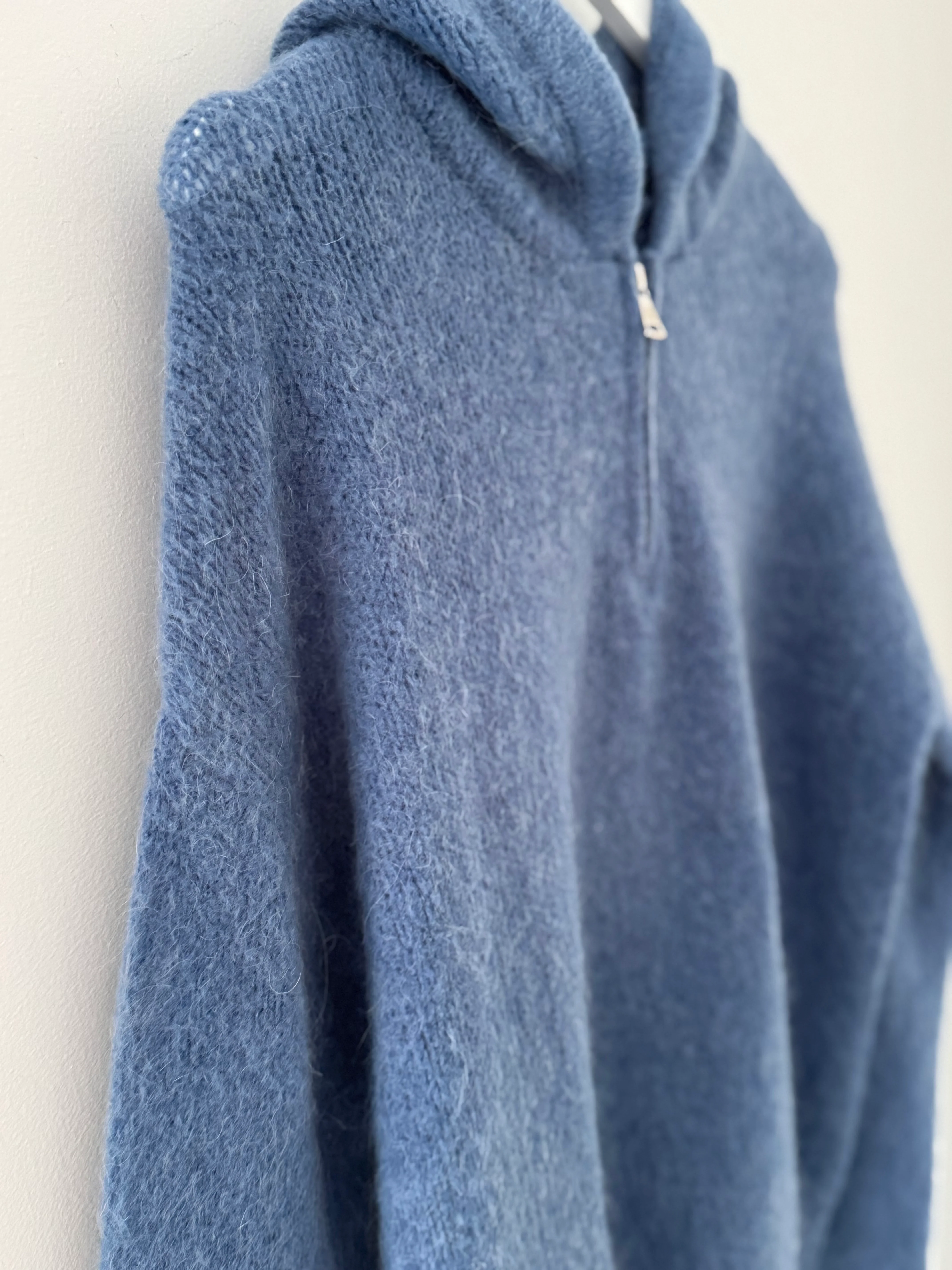 Hooded Mohair Jumper in Denim Blue - Image 7
