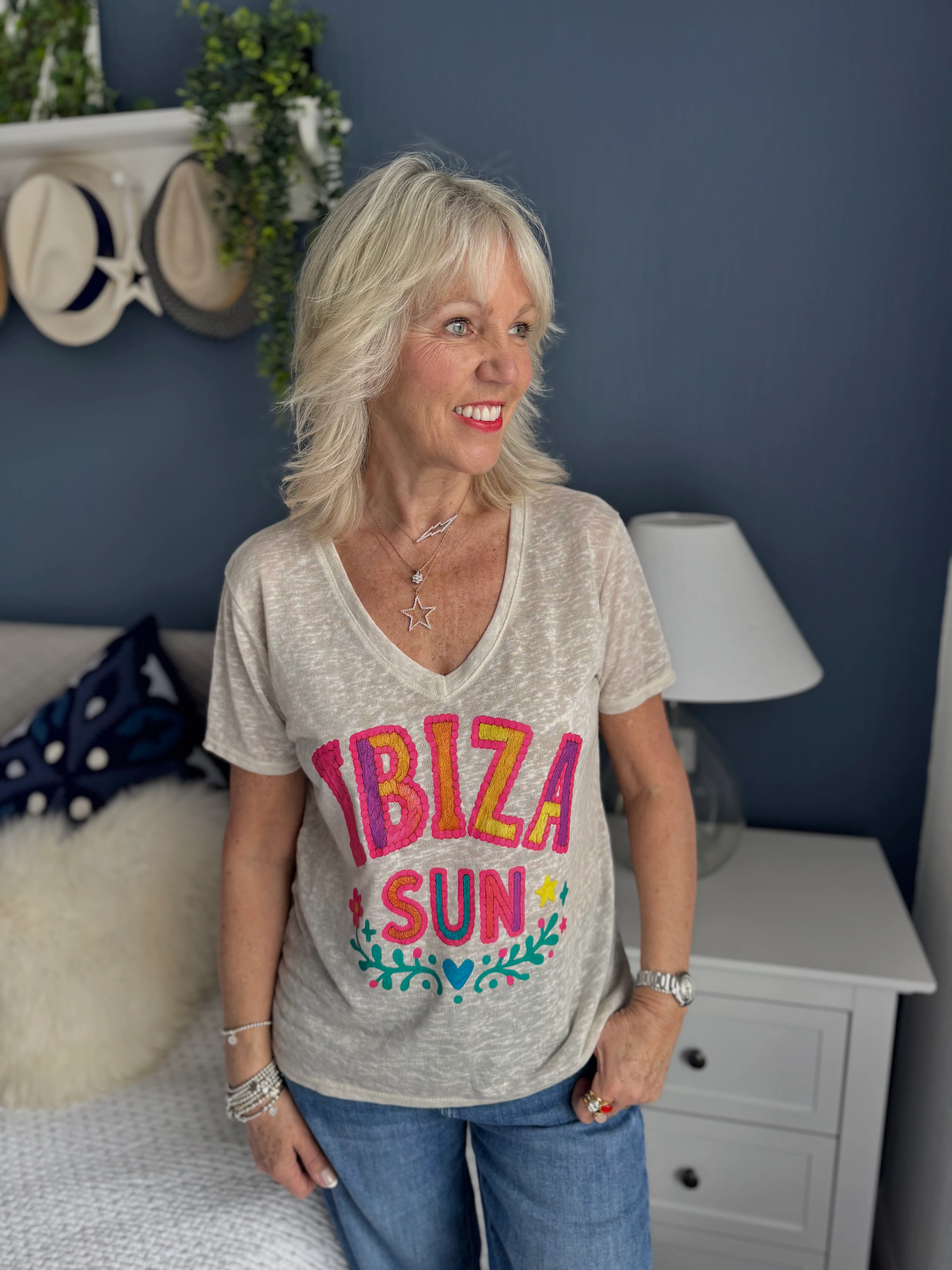 Ibiza Sun Tee in Stone