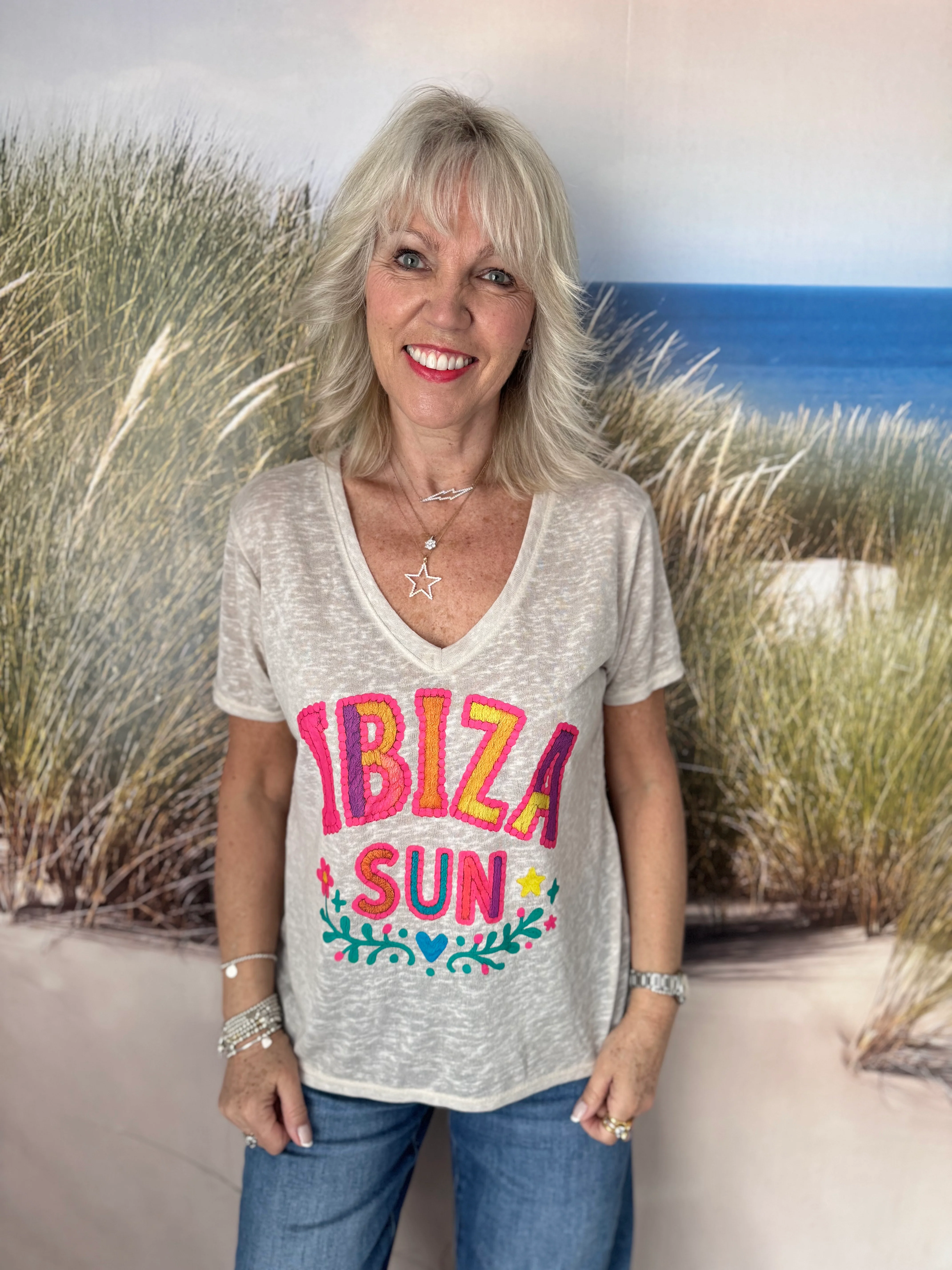 Ibiza Sun Tee in Stone - Image 3