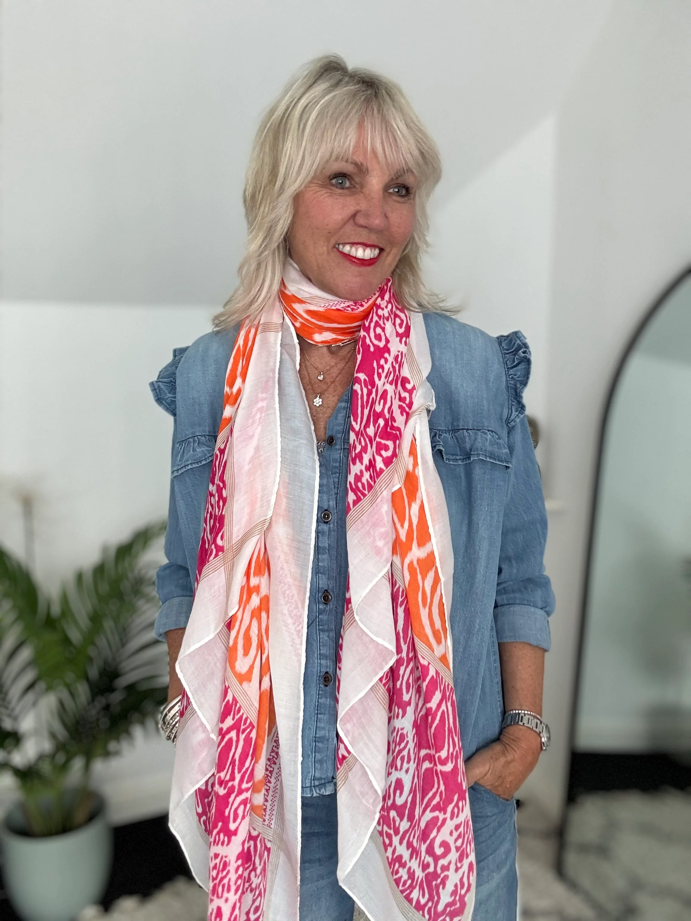 Ikat Scarf in Orange & Fuchsia - Image 3