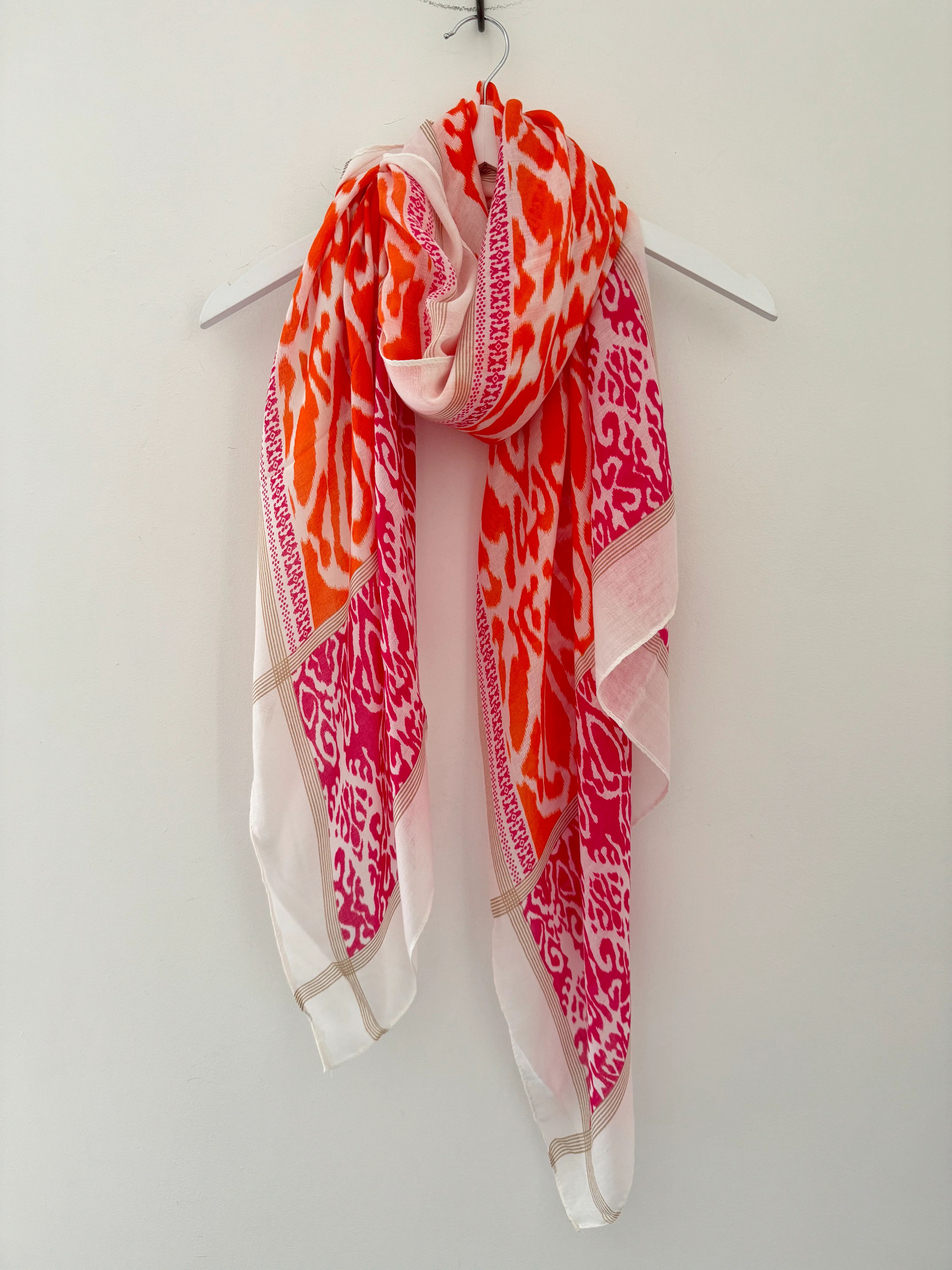 Ikat Scarf in Orange & Fuchsia - Image 4