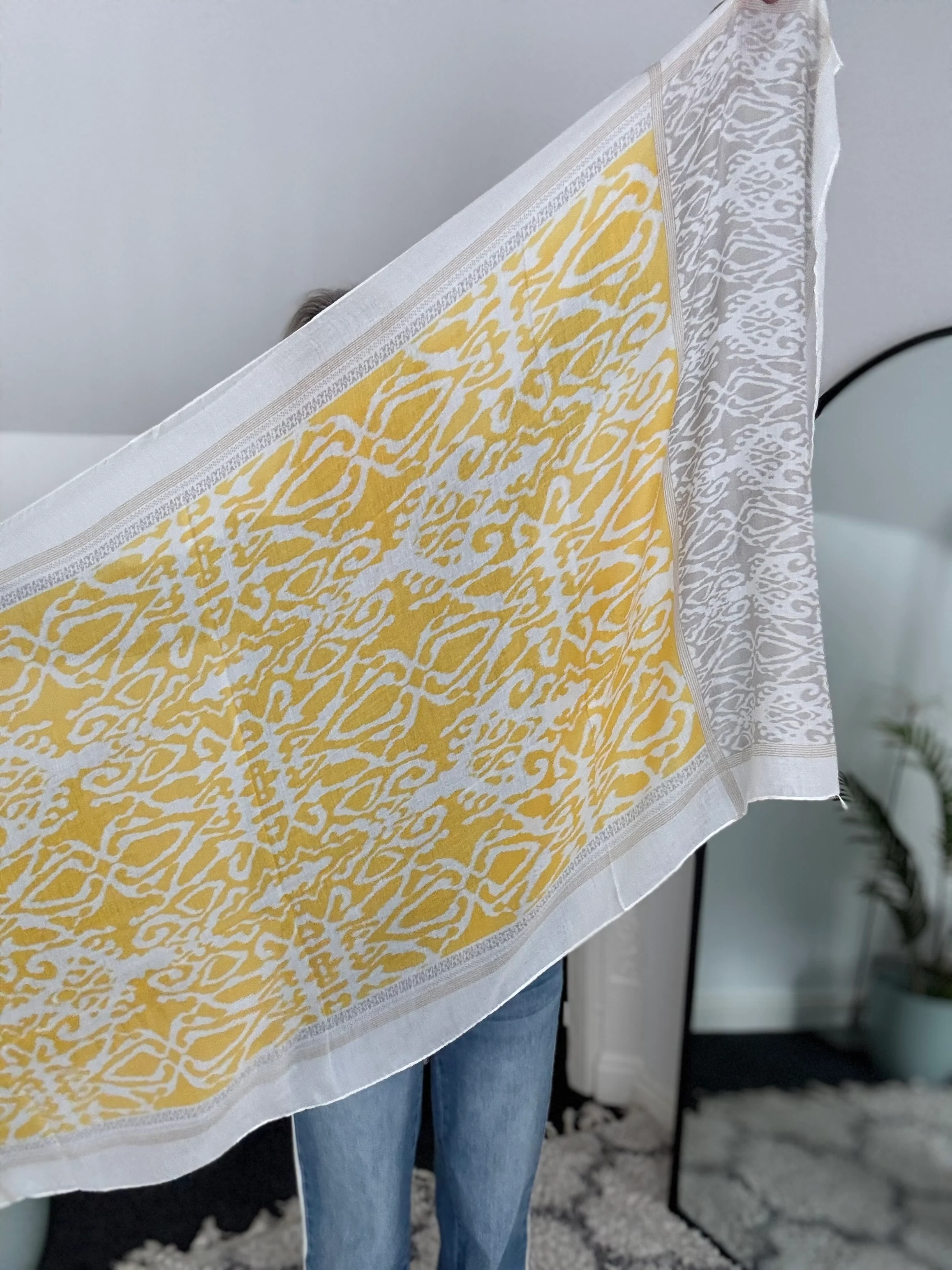 Ikat Scarf in Yellow & Taupe - Image 3