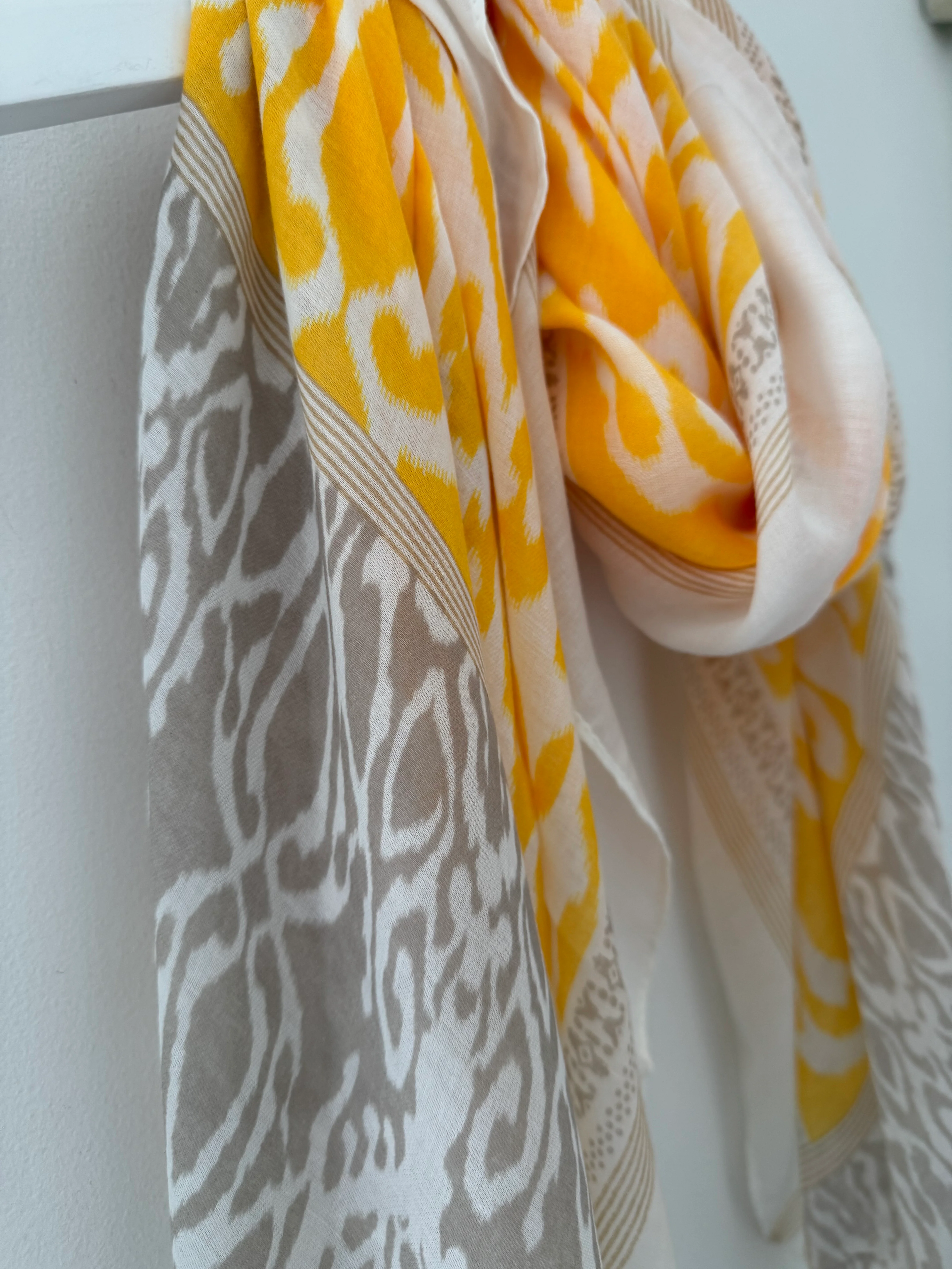 Ikat Scarf in Yellow & Taupe - Image 5