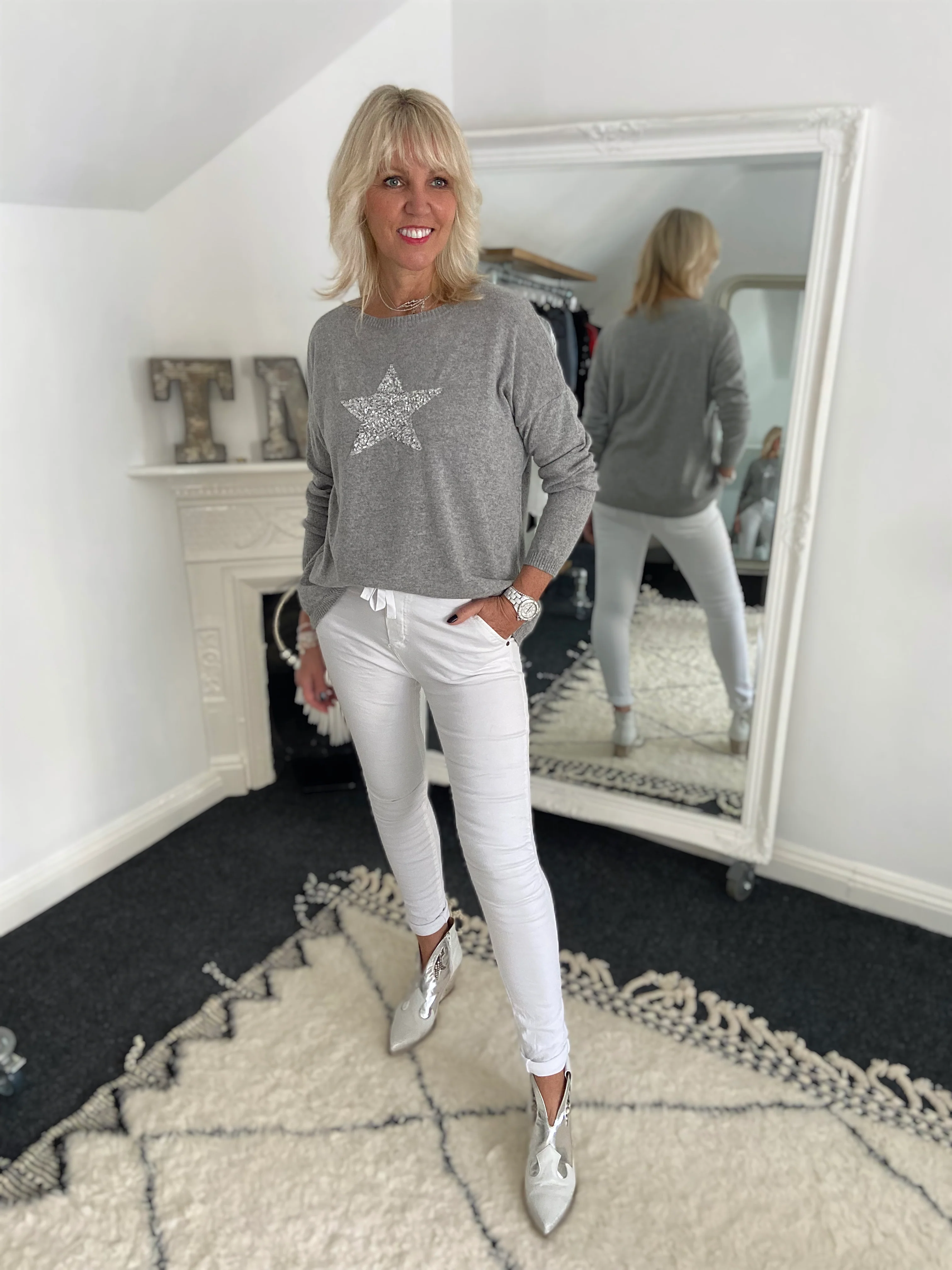 Jean Joggers in White - Image 7