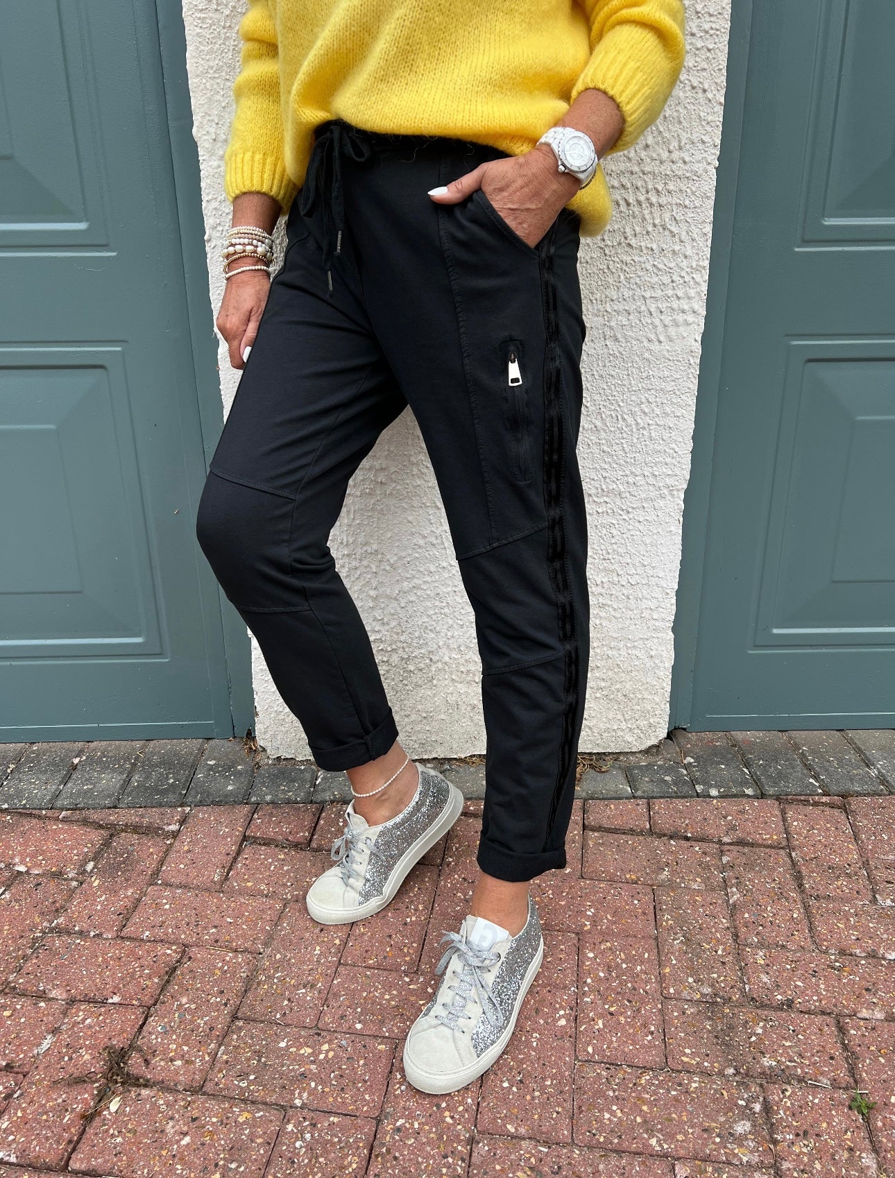 Jersey Stretch Joggers in Black - Image 2