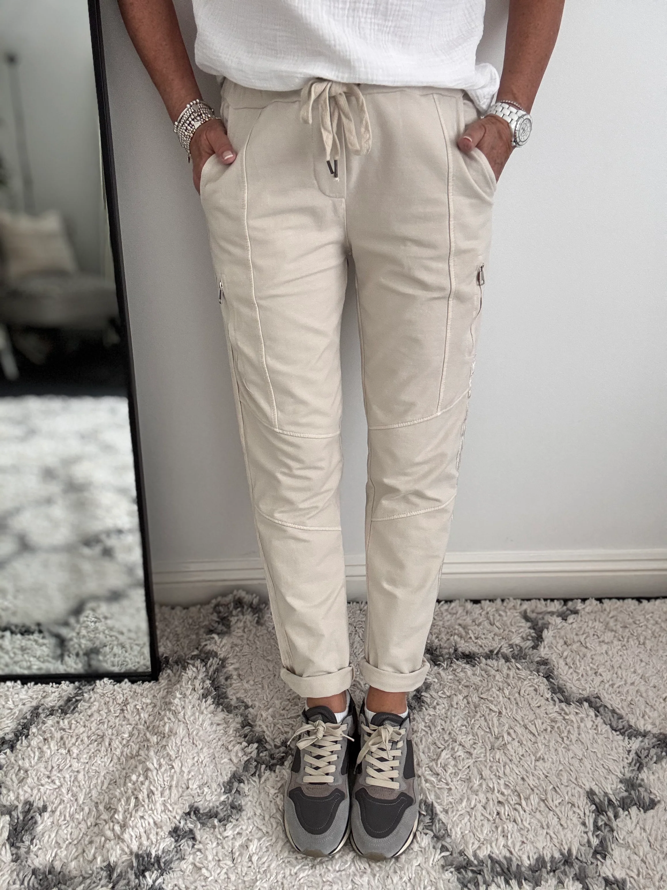 Jersey Stretch Joggers in Stone - Image 2