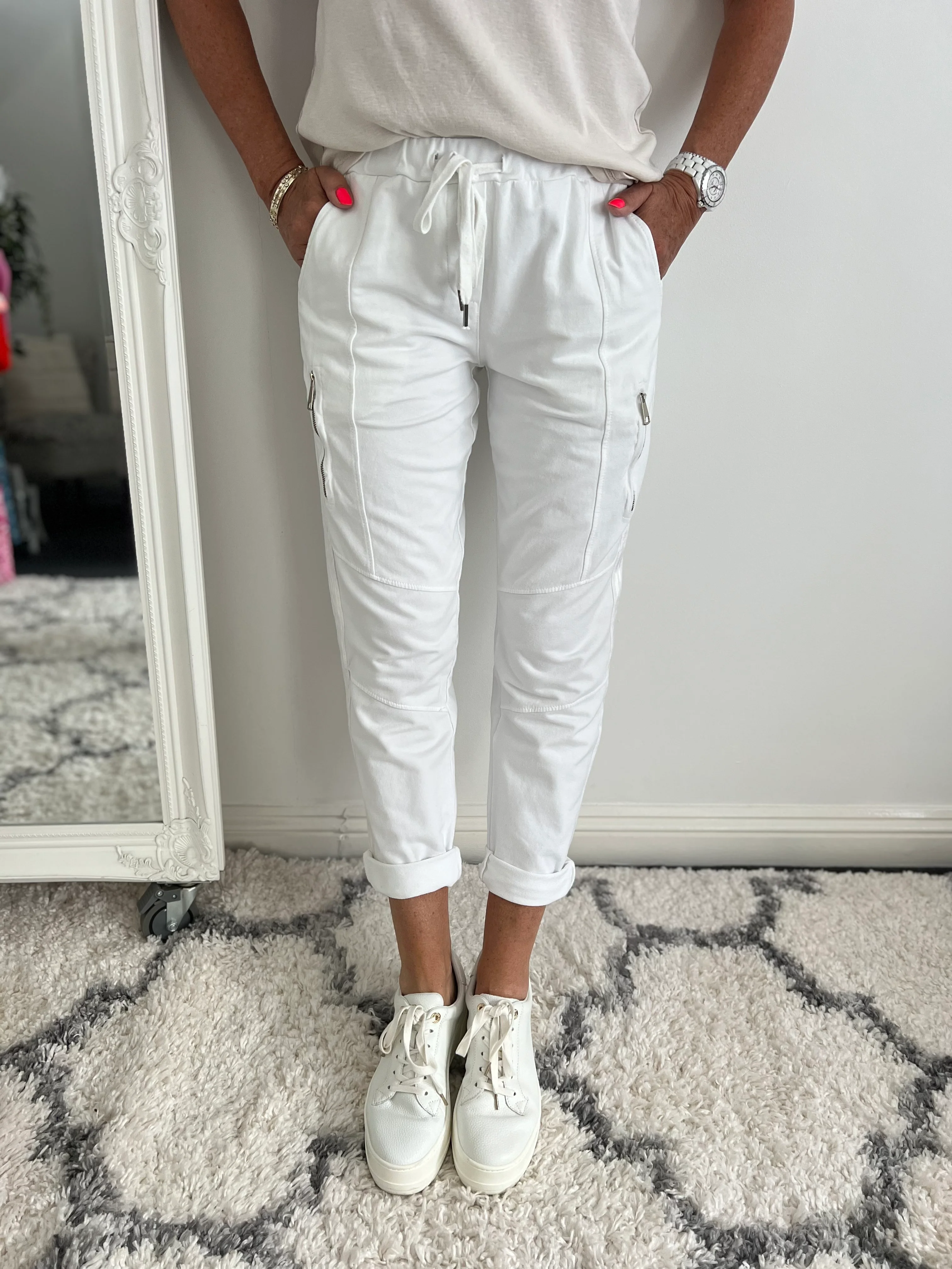 Jersey Stretch Joggers in White - Image 4