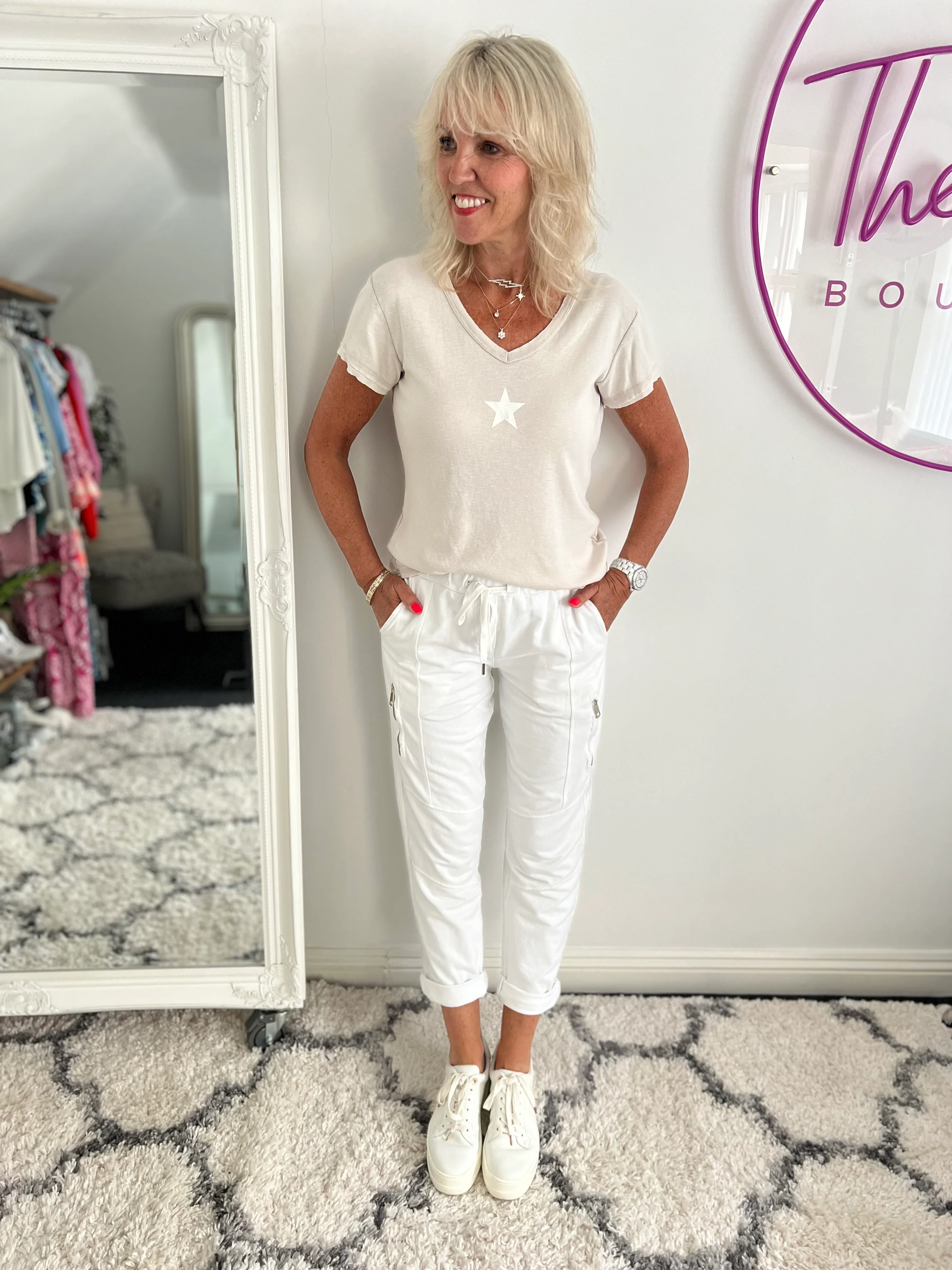 Jersey Stretch Joggers in White - Image 5