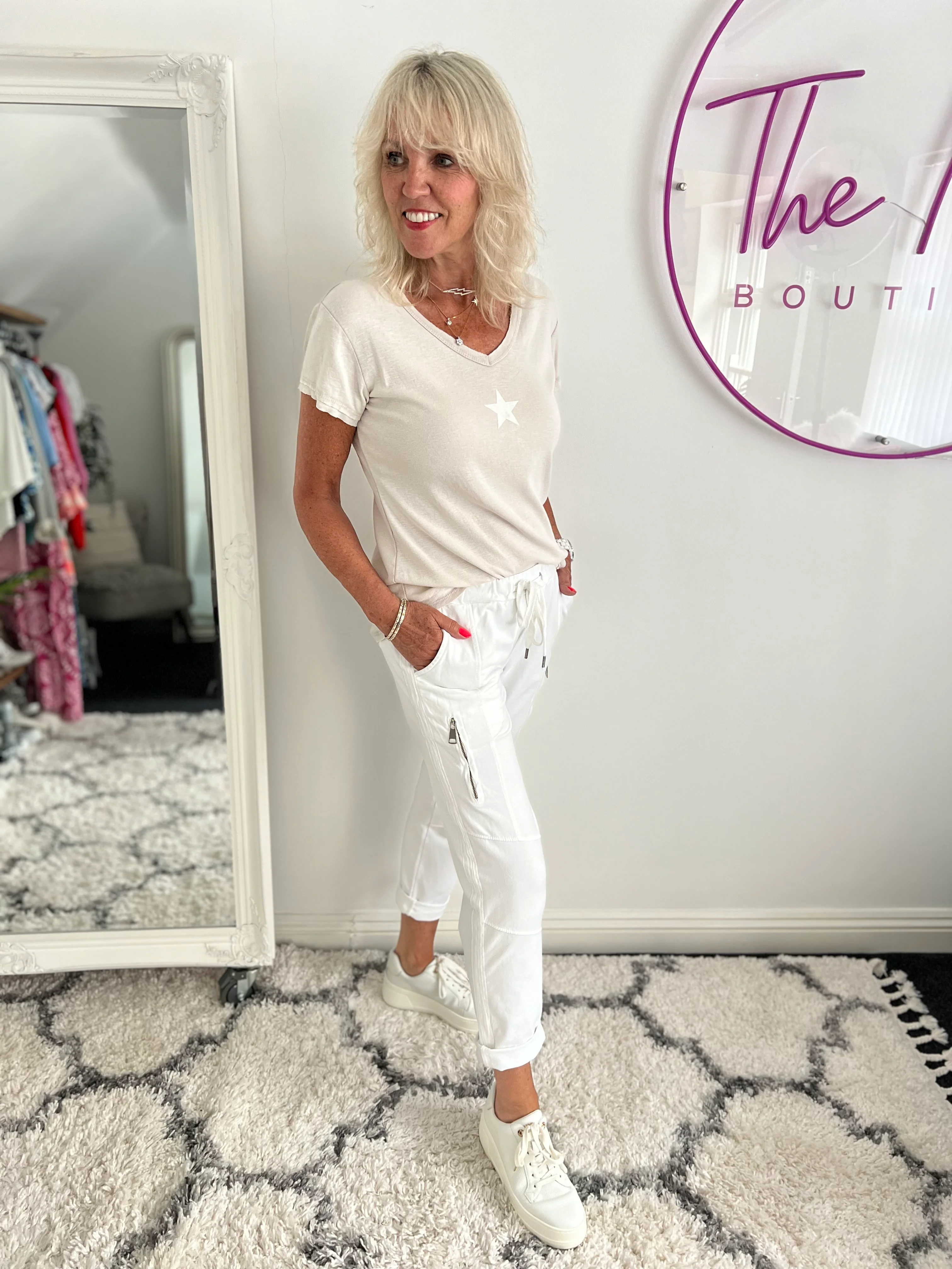 Jersey Stretch Joggers in White - Image 6