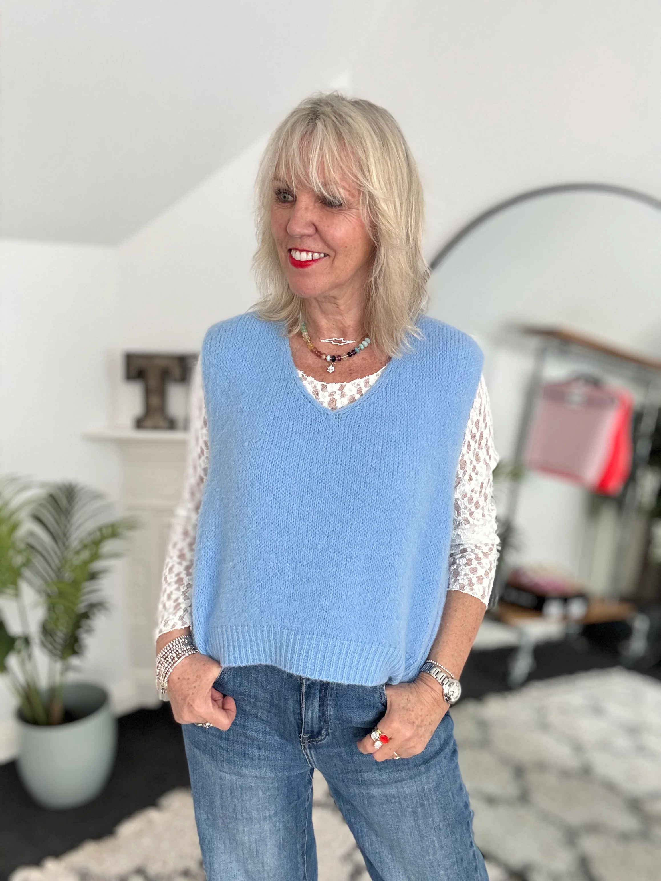 Kid Mohair Tank in Cornflower Blue