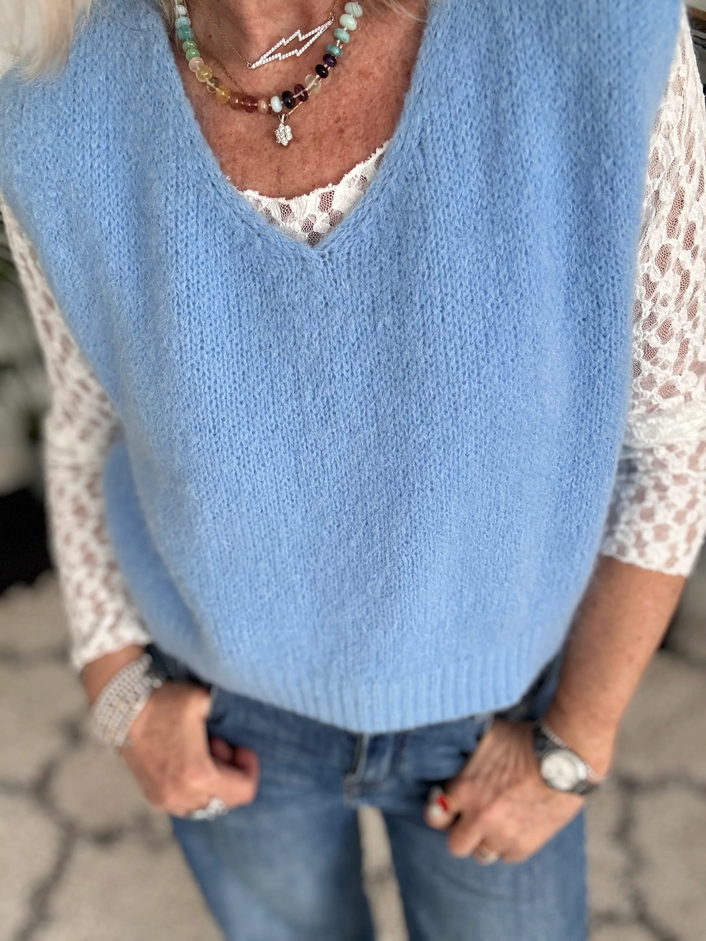 Kid Mohair Tank in Cornflower Blue - Image 2