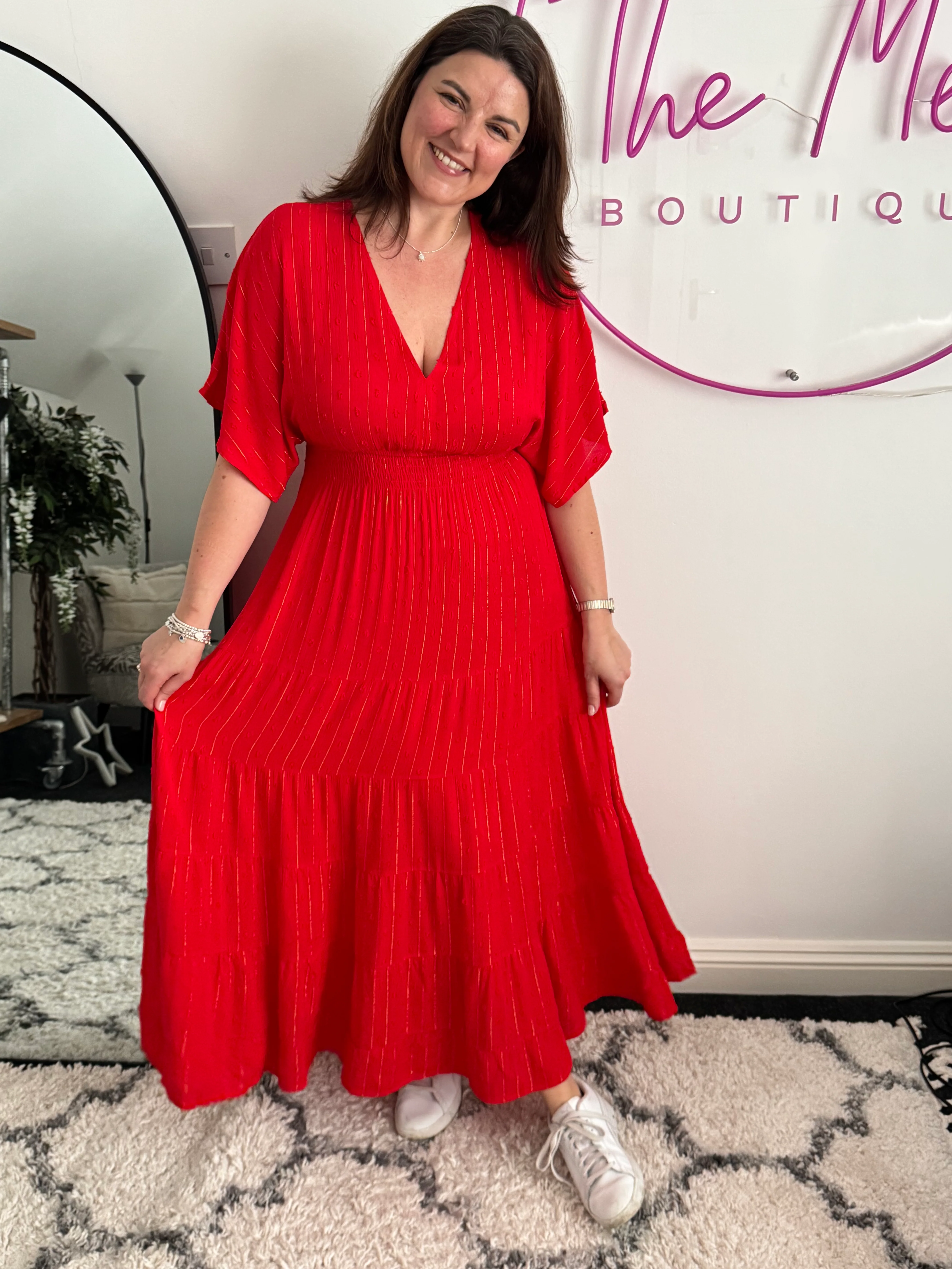 Kimono Midi Dress in Red - Image 9